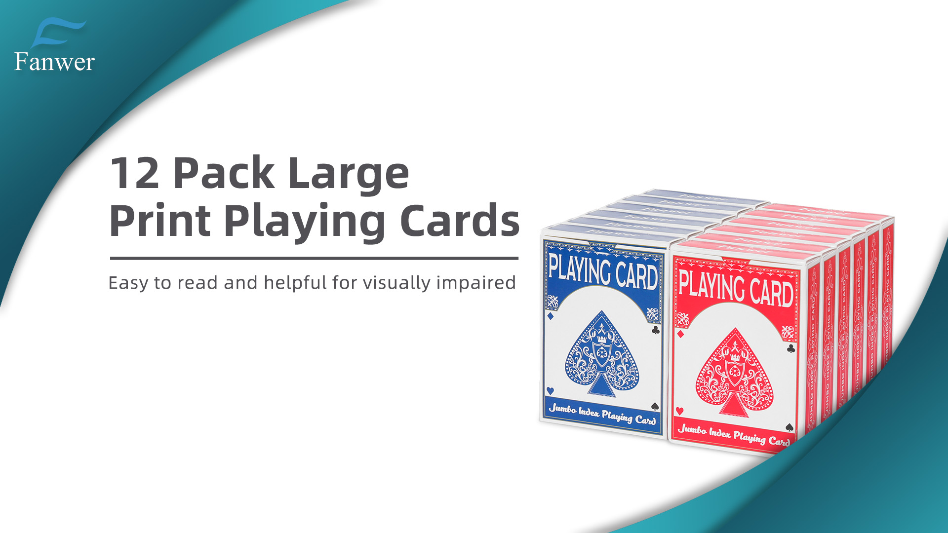 Fanwer Playing Cards Large Print 12 Pack, Jumbo Poker Playing