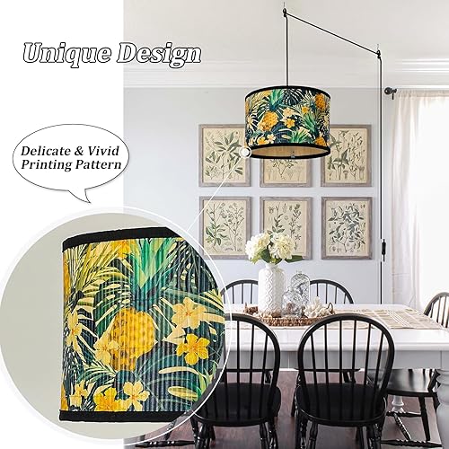 Miniatura 6 de Eoiips Lámpara colgante de bambú enchufable, lámpara colgante de 14.76 pies con cable de enchufe, interruptor de encendidoapagado, pantalla de luz