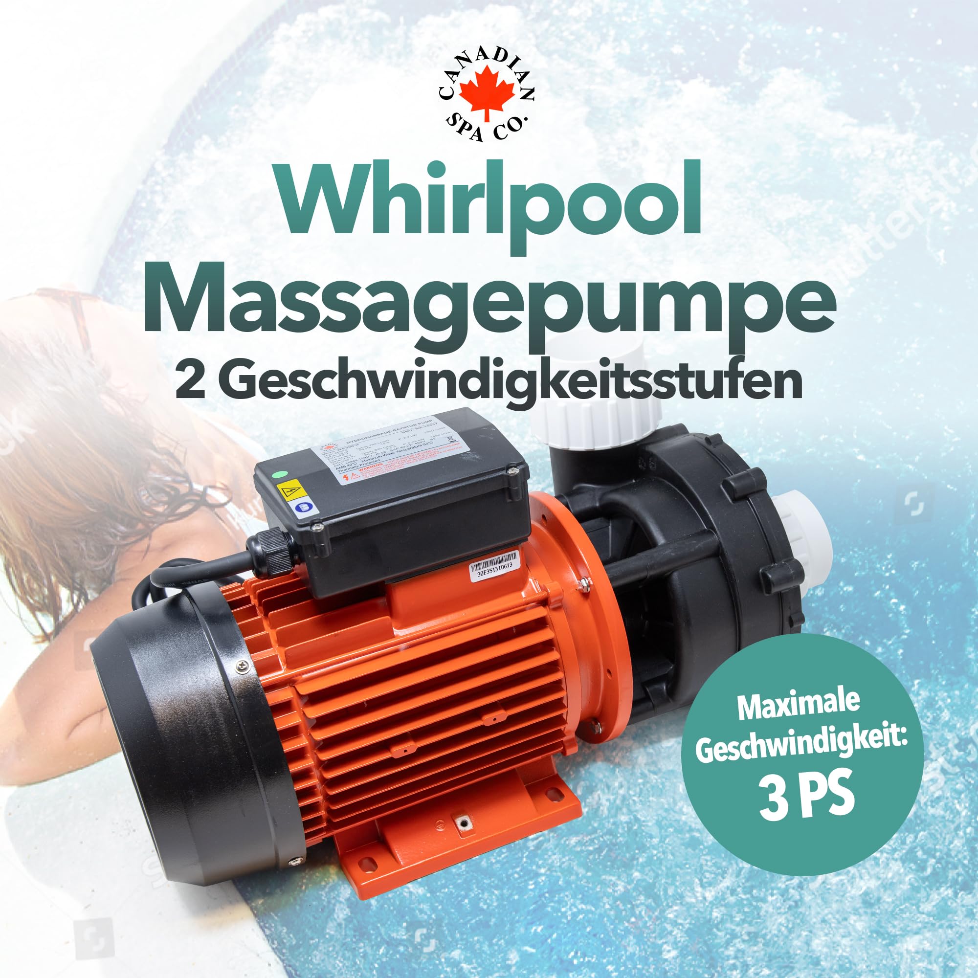 CANADIAN SPA CO. Massagepumpe 3PS WP300-II, 2-stufige Pool Pumpe, 2 auf 2 Zoll Anschluss, max. 730 Liter pro Minute, Hydromassage