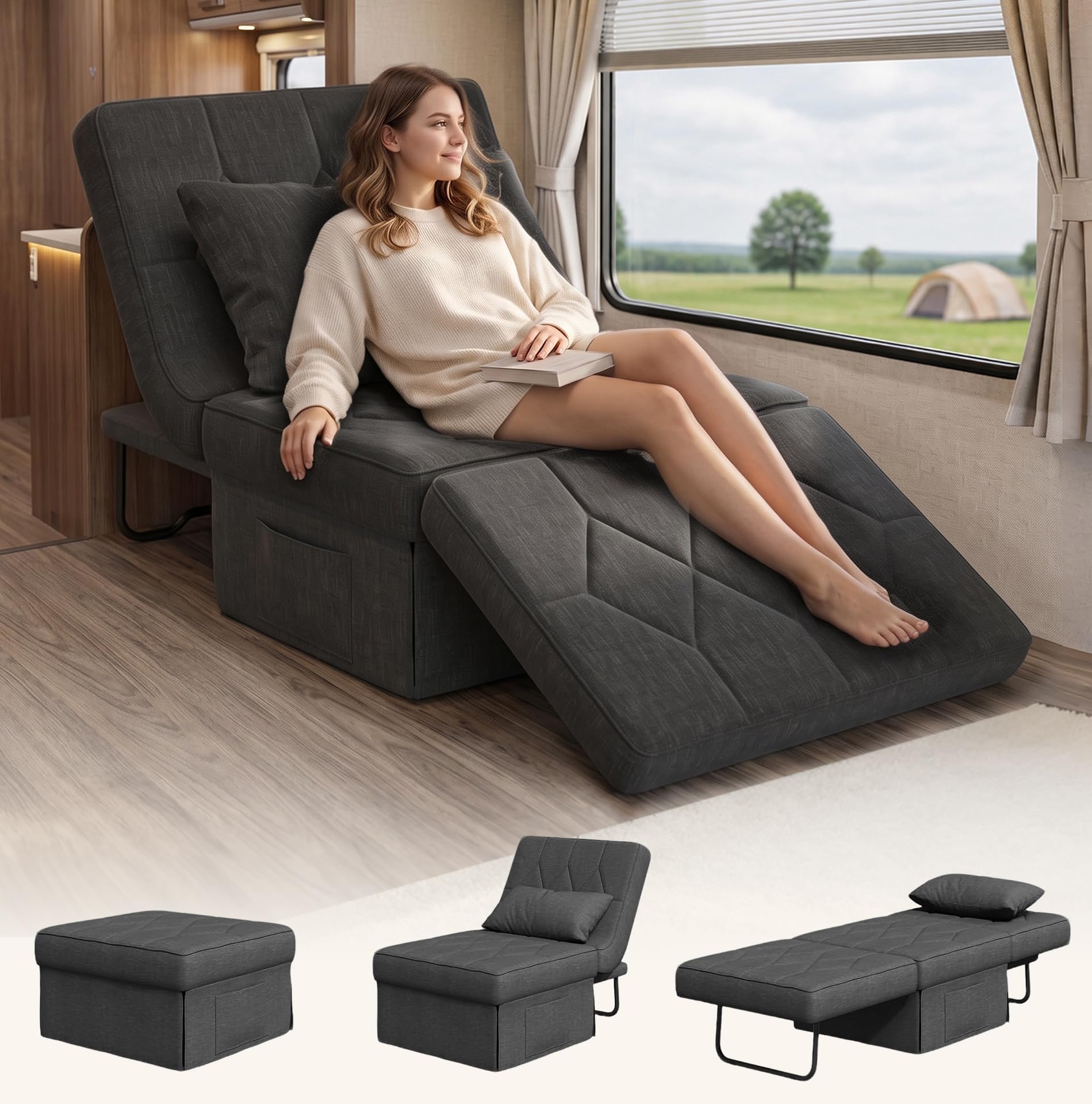 DSNAPE Ottoman Bed Sleeper 34 inch Convertible Sleeper Chair Bed