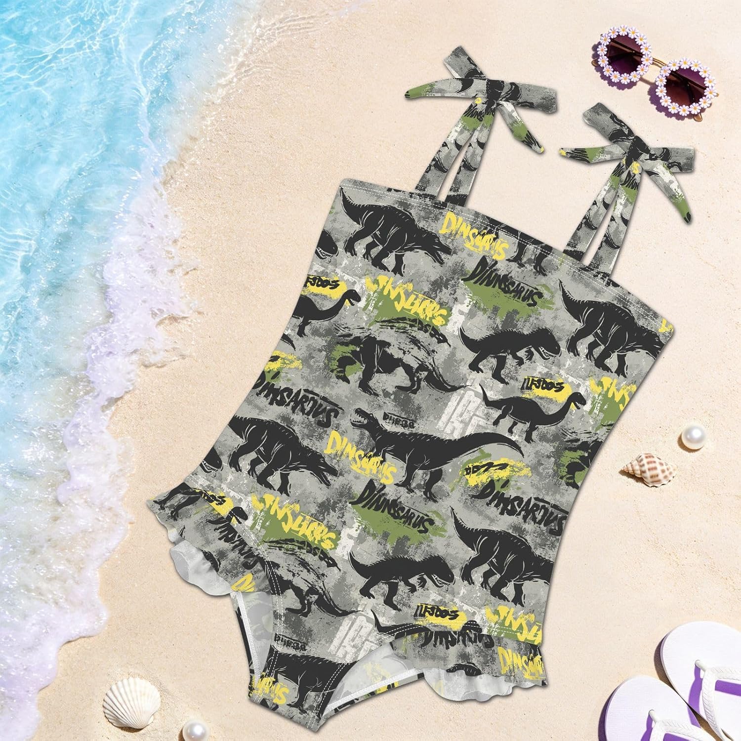 visesunny Toddler Girl Swimsuit Adjustable Strap Swimwear Dinosaur Silhouettes Bathing Suits for Girls 18M-6Y