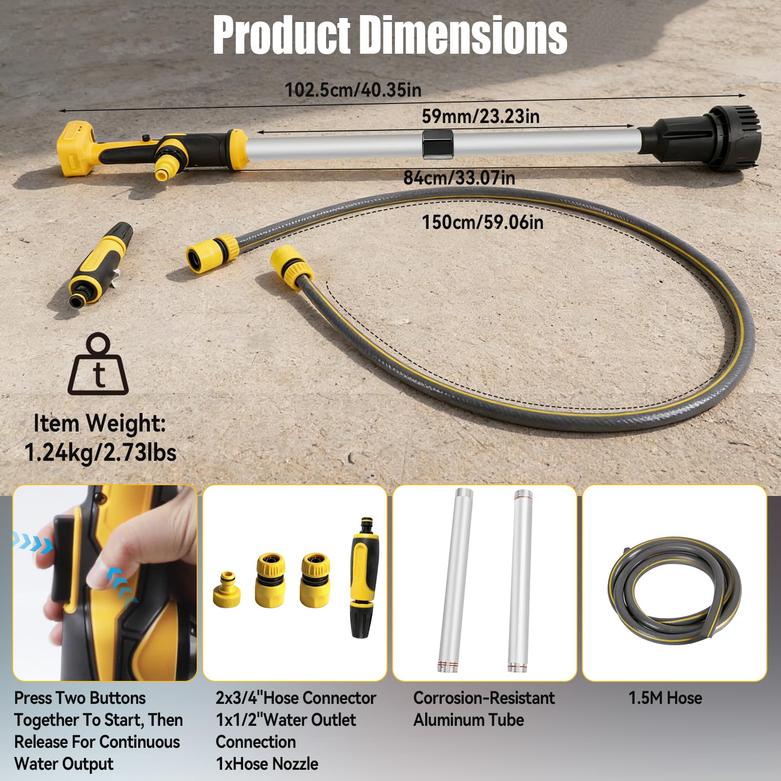 Pompe de transfert d'eau sans fil compatible avec De-Walt 18V, pompe de transfert portable, hauteur de tête de 3 m, débit élevé de 3600 L/h pour sous-sol, piscine, étang, barils de pluie, vidange de