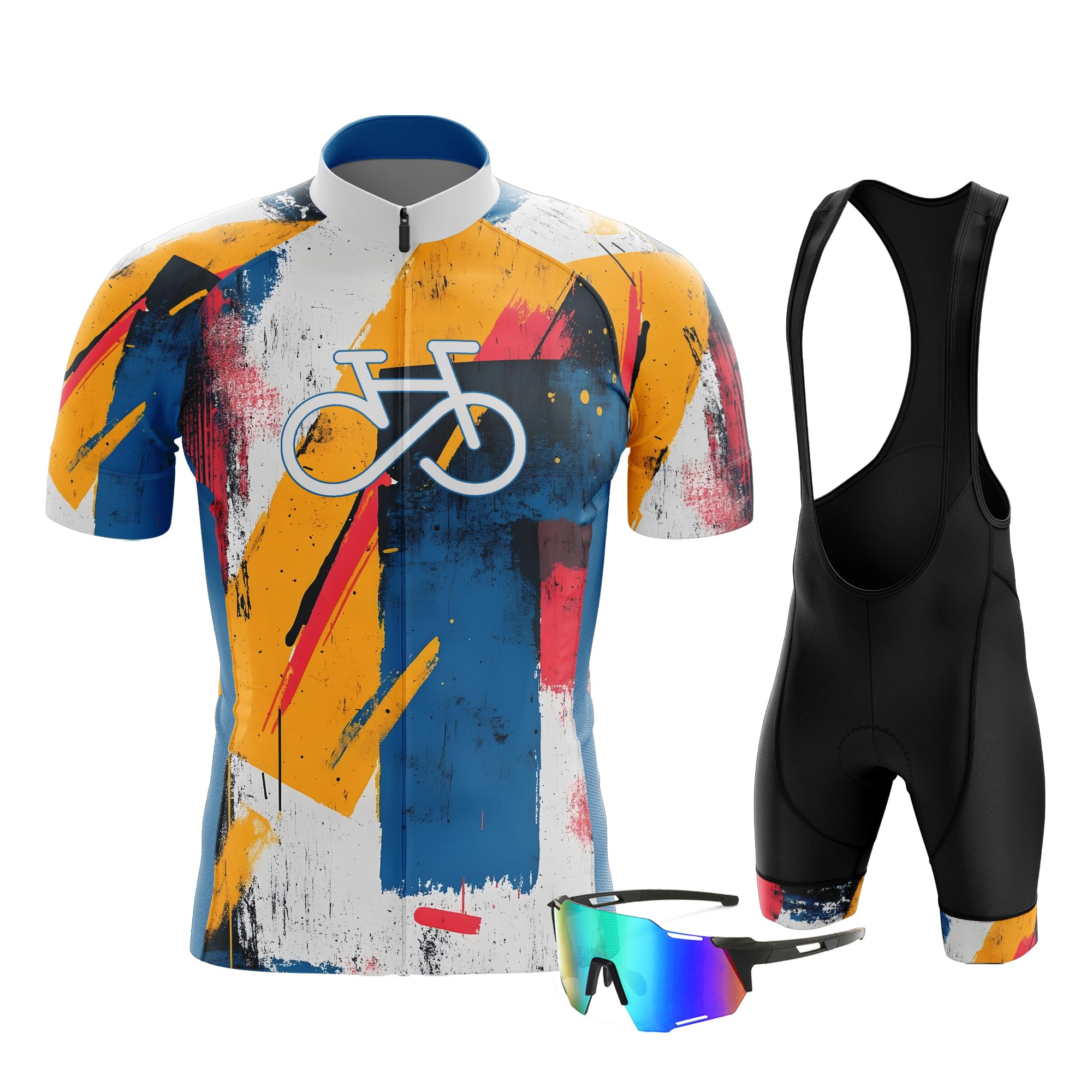 Completo Ciclismo Estivo Uomo, Set Abbigliamento Ciclismo Professionale, Pantaloncini 9D Gel Pad, Maglia Manica Corta Traspirante