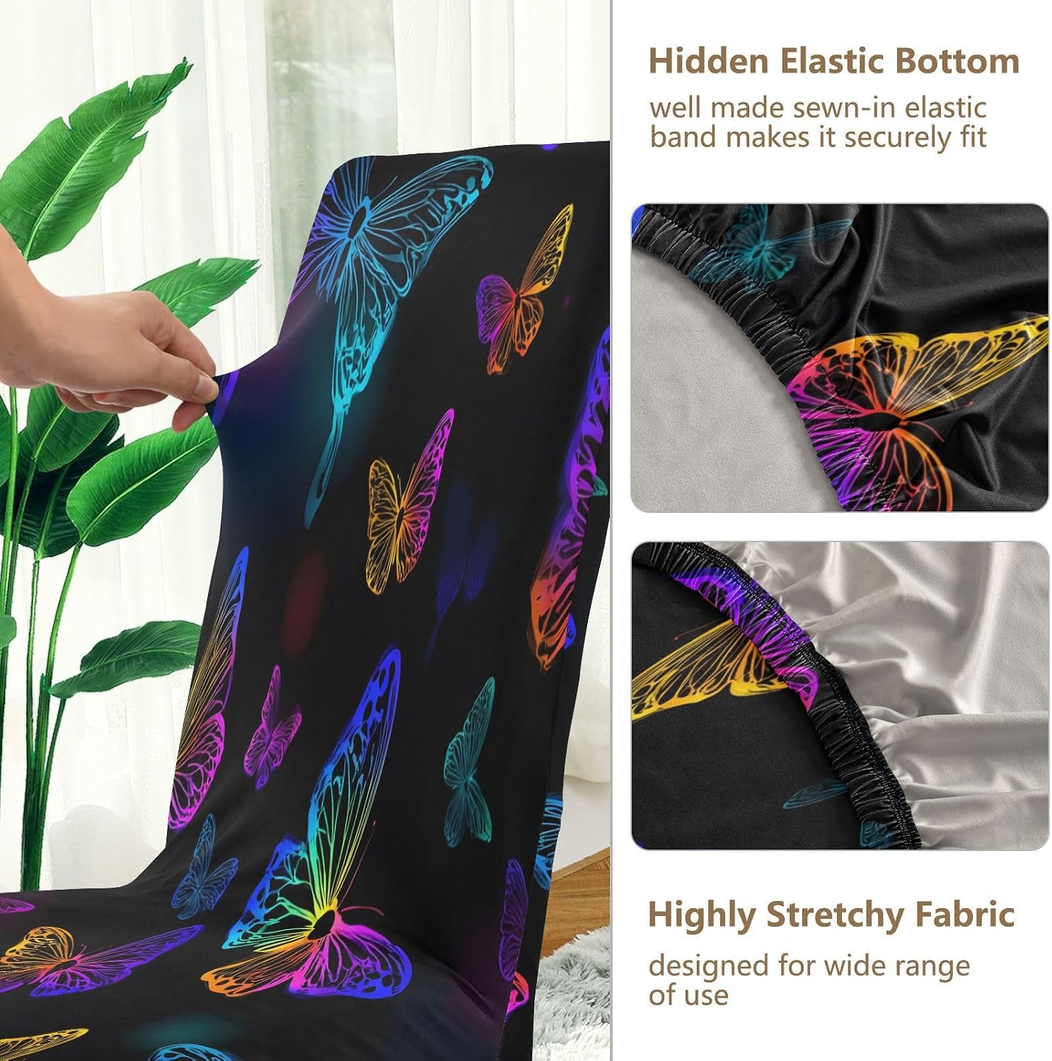 ALAZA Chair Covers for Dining Room, Colorful Neon Butterfly Pattern Stretch Chair Cover Sets Chair Protector Removable Washable for Ktichen Restaurant Hotel