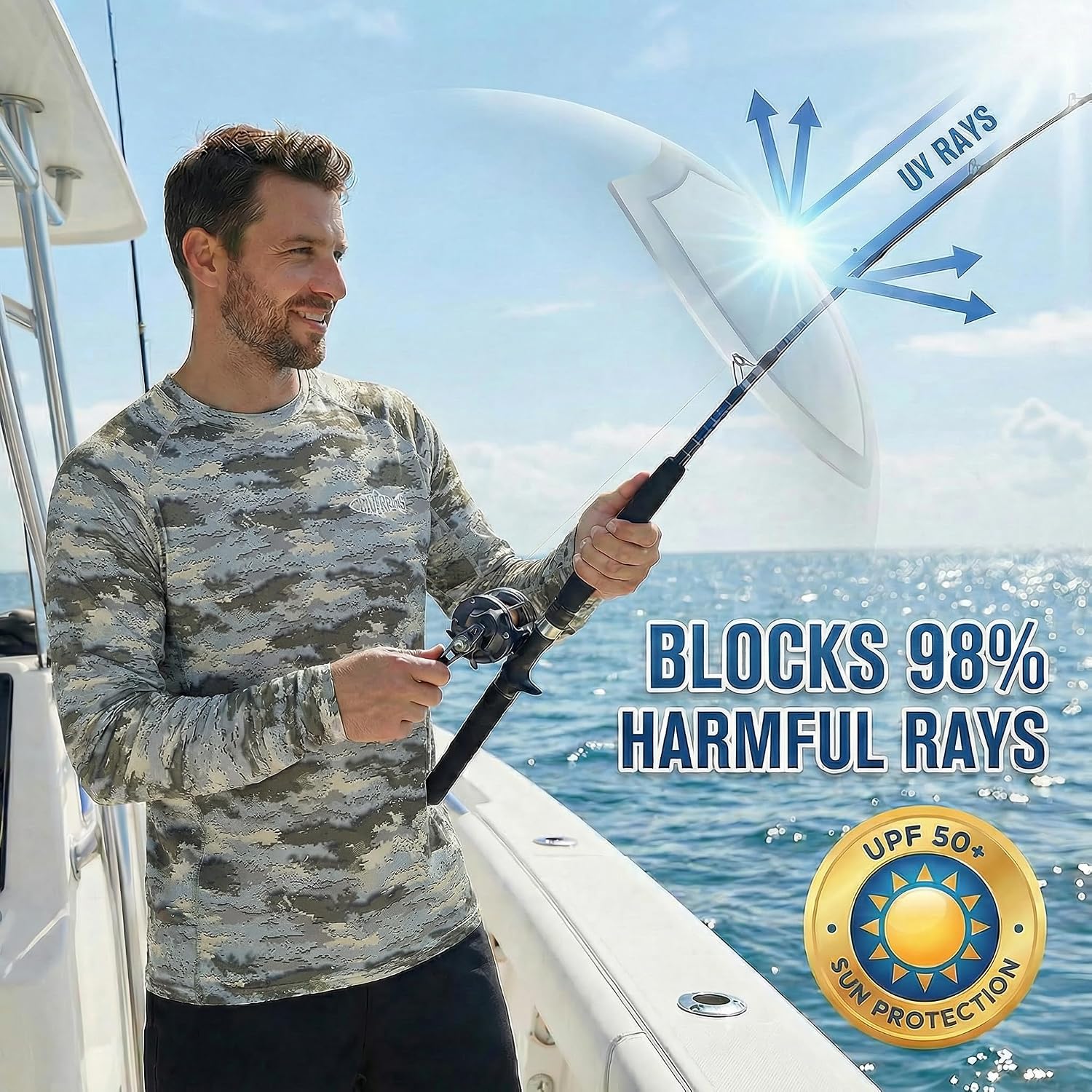 Riverruns Men's UPF 50+ Fishing Shirt, Long Sleeve Quick Dry Rash Guard with Thumbholes & Breathable Mesh Panels-1003