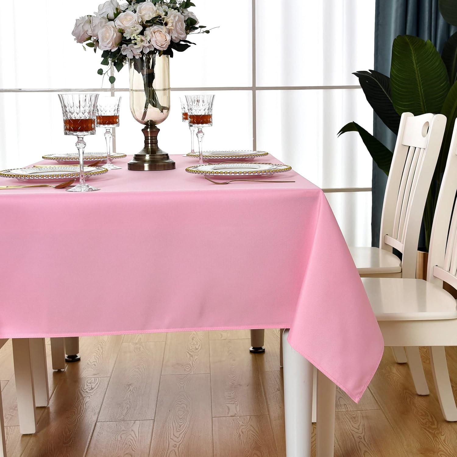 KAIPHO Pink Rectangle Tablecloth Waterproof Stain Resistant Wrinkle Free Table Cloth 210GSM Polyester Wipeable Table Cover for Party, Banquet, Indoor and Outdoor use - Rectangular/Oblong, 52 x 70 inch