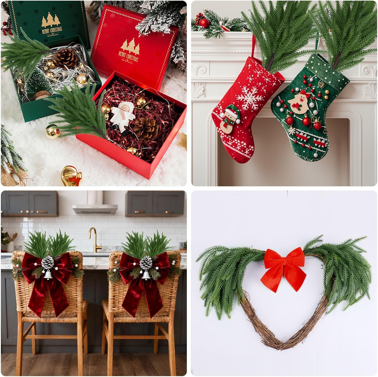 16 Pcs Real Touch Norfolk Pine Branches, 18" Artificial Pine Branches Faux Christmas Greenery, Evergreen Norfolk Pine Stems Picks for Vase DIY Crafts Christmas Decorations Indoor Home Décor - Image 5