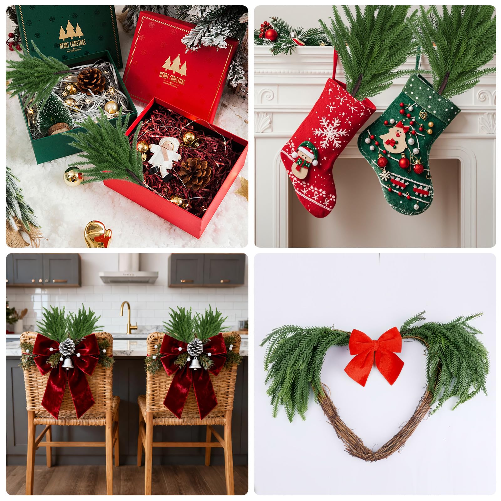 Norfolk-Tannenzweige, fühlen sich echt an, 45,7 cm, künstliche Tannenzweige, künstliches Weihnachtsgrün, immergrüne Norfolk-Kieferstiele, Picks für Vasen, Basteln, Weihnachtsdekoration