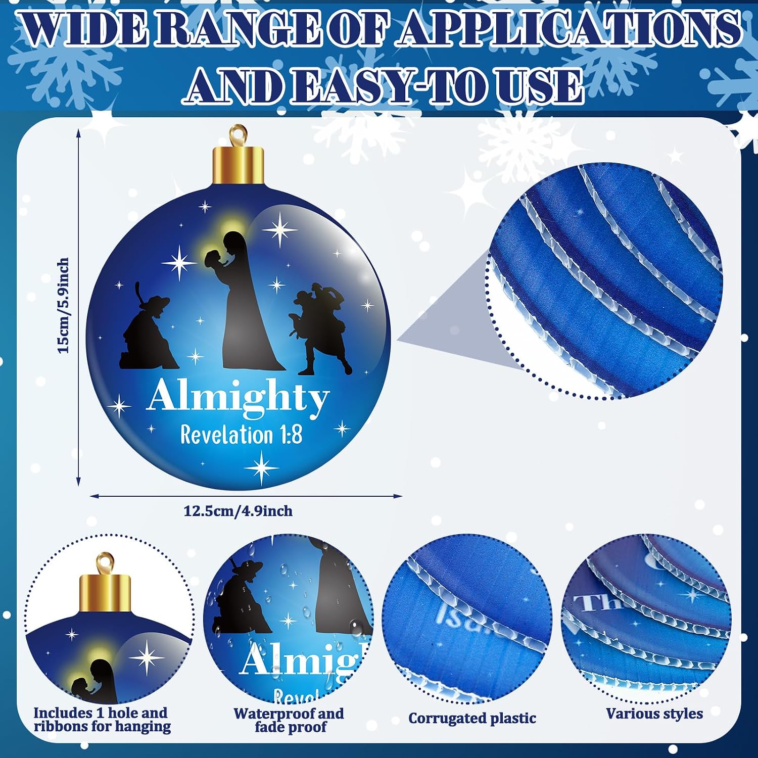 Ceenna 24 Pcs Large Outdoor Christmas Ornaments Double Sided Nativity Scene Ornament Big Christmas Balls Christian Hanging Decorations for Xmas Tree Porch Yard Home Decor