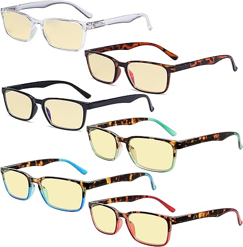 Eyekepper Paquete de 6 lentes de lectura con bloqueo de luz azul, amarillo tintado +2.50