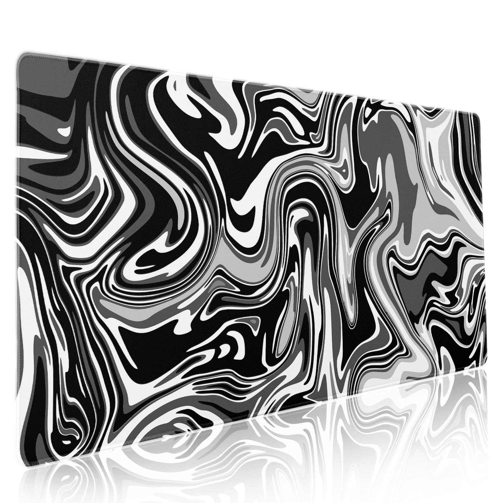 Black White Swirl Gaming Mouse Pad XXL Gray Marble Grey Fluid Design Extended Large Mouse Pad Big Desk Mat Non-Slip Rubber Base Stitched Edge Long
