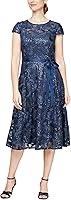 Vista 1 de Alex Evenings Vestido bordado elástico acampanado para mujer con cinturón de corbata