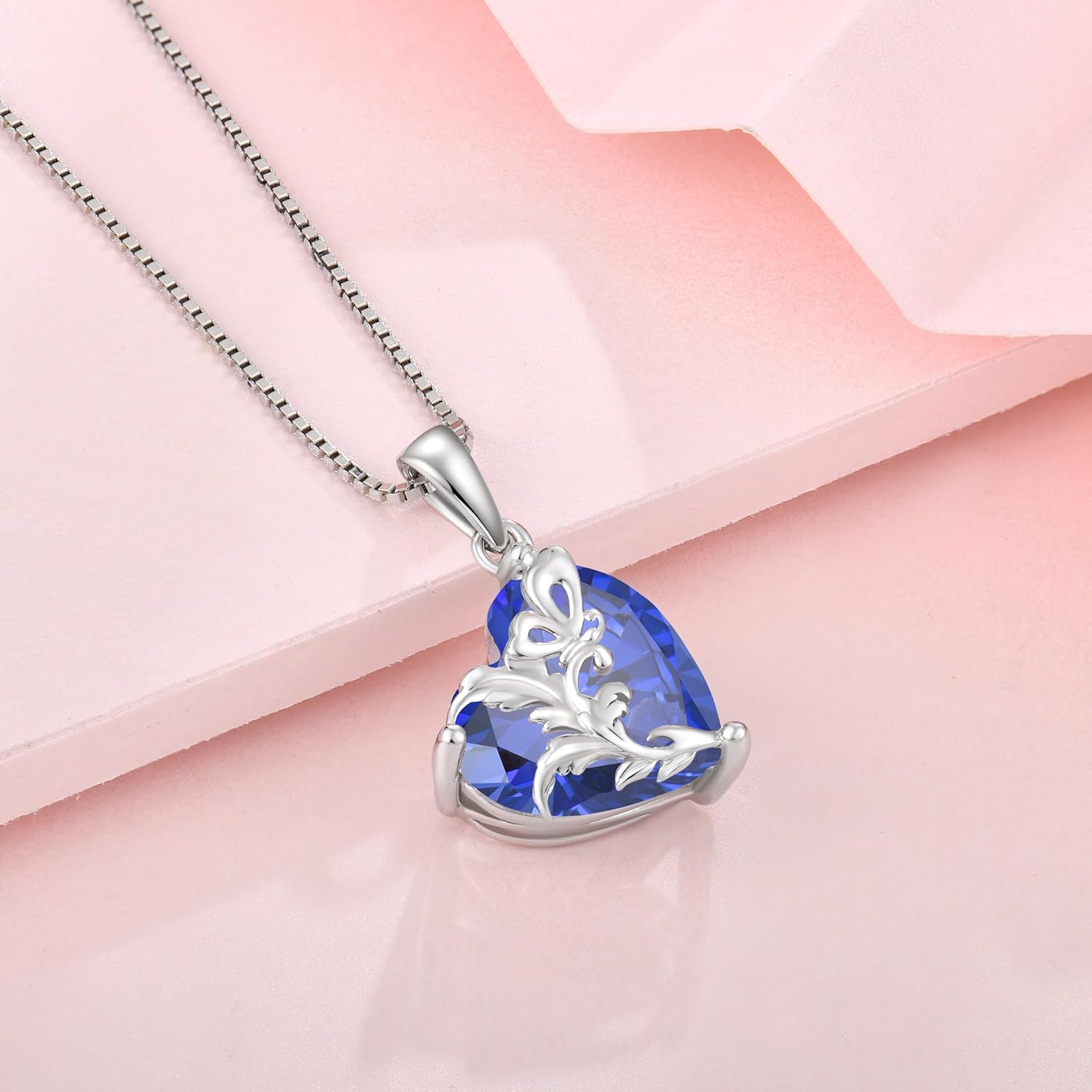 Butterfly Flower Birthstone Necklace for Women, 925 Sterling Silver 5A Cubic Zirconia Heart Pendant Jewelry, Anniversary Birthday Gifts for Wife Mom Her - Image 4
