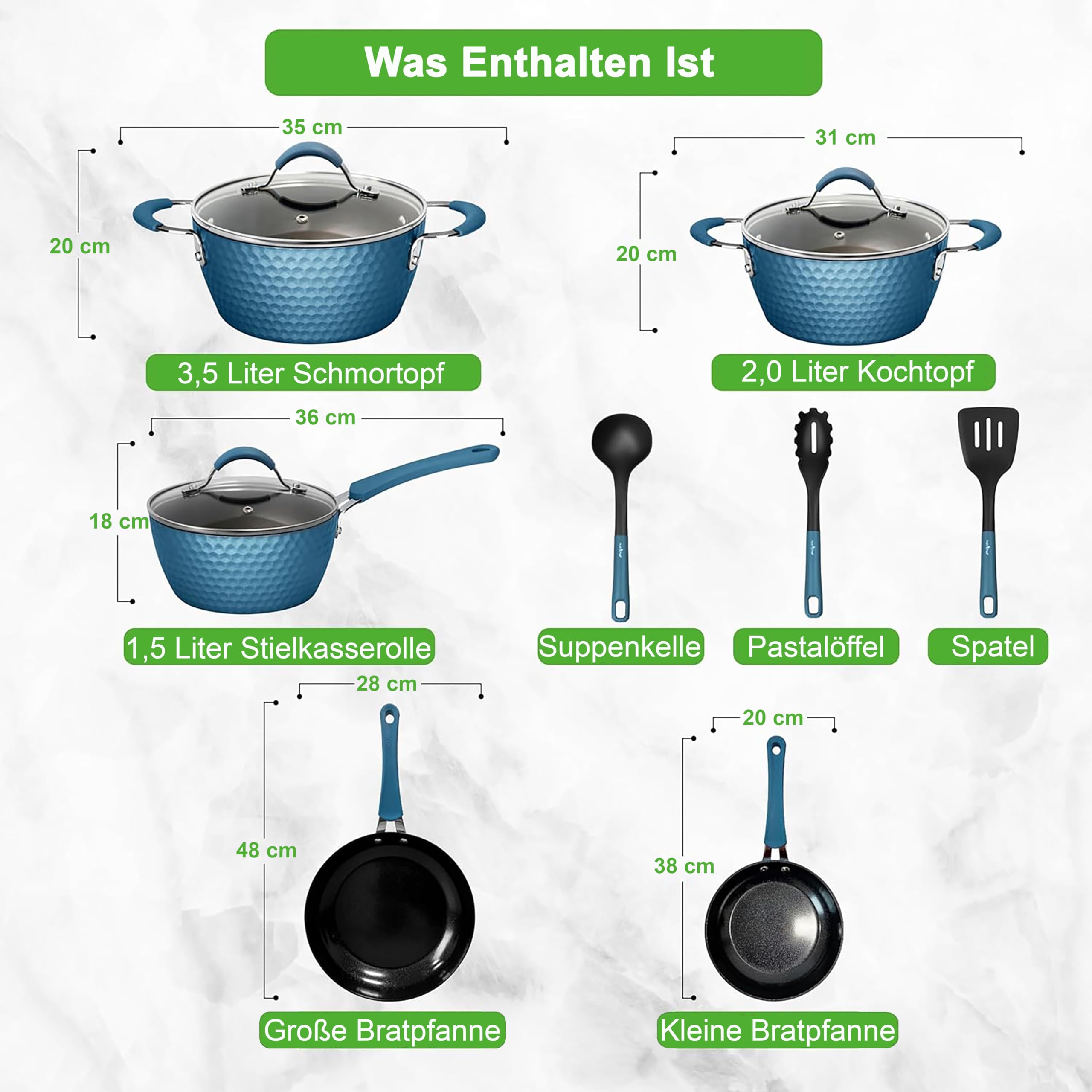 NutriChef Töpfe & Pfannen, 11 Teiliges- Topf und Pfannenset, Inkl. Küchenlöffel, Keramik Antihaftbeschichtet, Für alle Herdarten inkl. Induktion, Ideal für Familien & Single-Haushalte