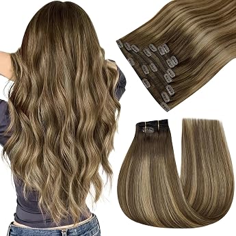 Easyouth Clip-In Real Hair Extensions Brown Balayage 35 cm 7 Pieces #4/27/4