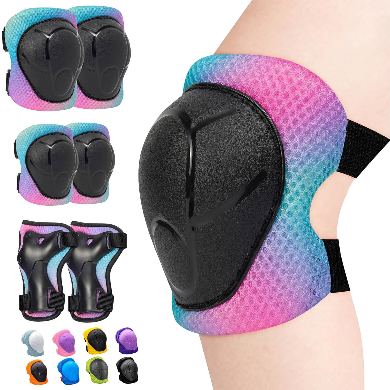 Inkidio Knee Pads for Kids Unicorn Protective Gear Set Knee Pads and Elbow Pads Set with Wrist Guard for Girls Boys Roller Skates Inline Skatings Scooter Cycling Bike Skateboard(M BluePinkGreen) — image 1