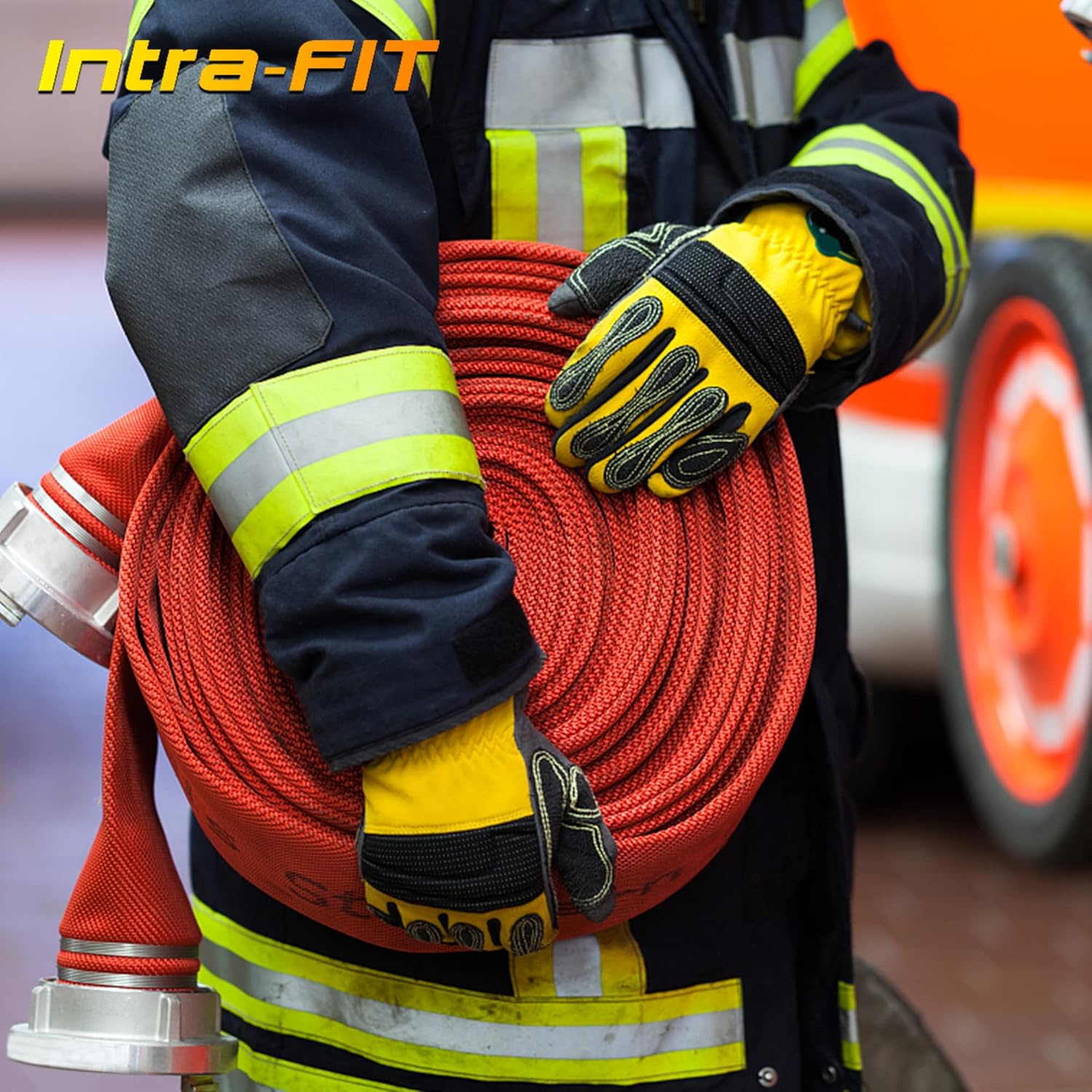 Medium Duty Extrication Recue Gloves, Cut Resistant, Oil & Water Resistant, EN388 Rate 4242XP/4131, Orange/Yellow
