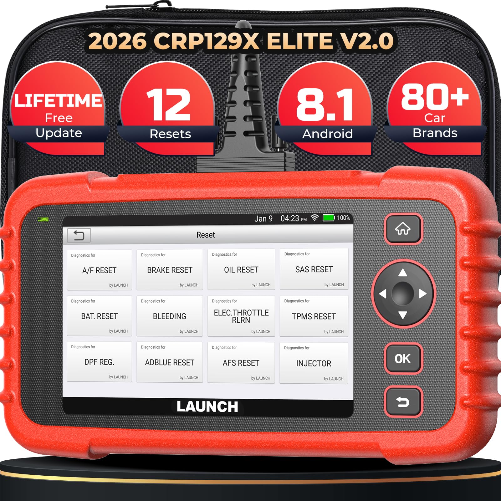 LAUNCH OBD2 Scanner CRP129X V2.0 Car Code Reader Scan Tool for ABS SRS Transmission Engine Diagnostic, with 12 Service Functions, Lifetime Free Update, Auto VIN, Battery Test