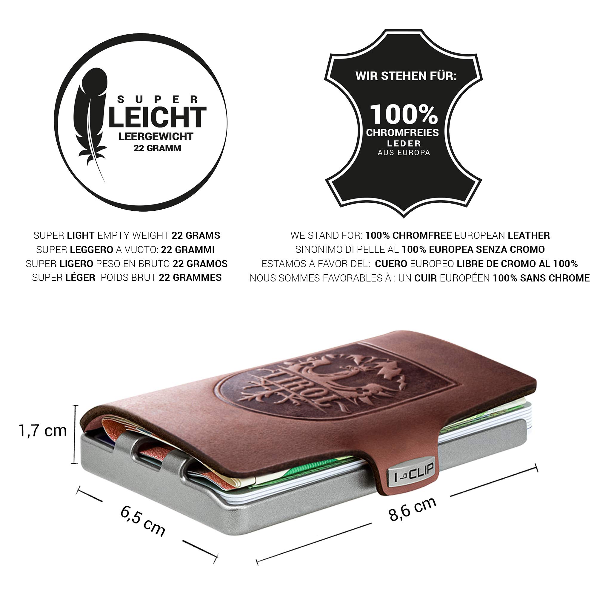 I-CLIP Original Silver Tirol Oak, Geldbörse, Kartenetui, Wallet