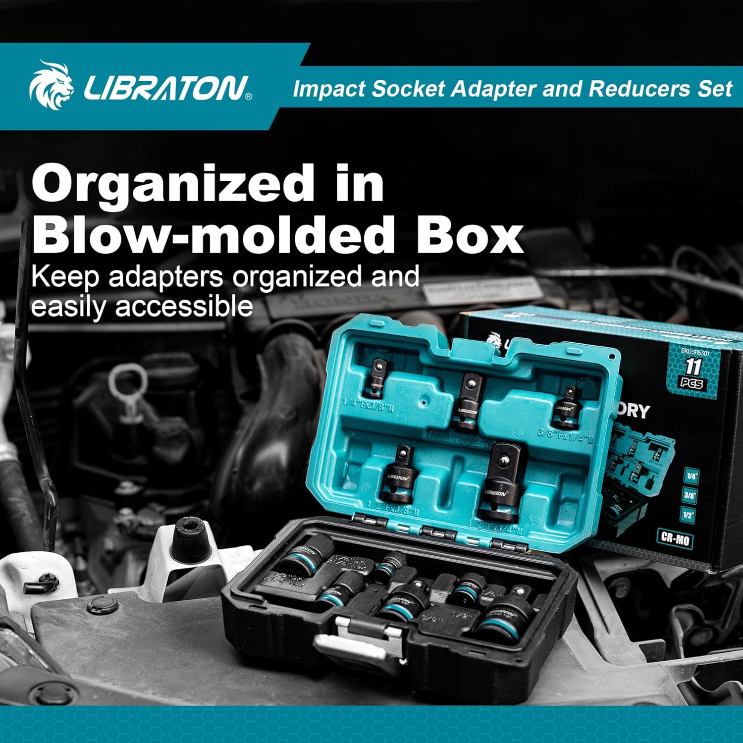 LIBRATON Impact Socket Adapter and Reducer Set 11PCS, Socket Adapter Reducers, Swivel Socket Adapters, Impact to 1/4 Hex Converters, Impact Wrench Adapters for Automotive Repair, with Blow Molded Box