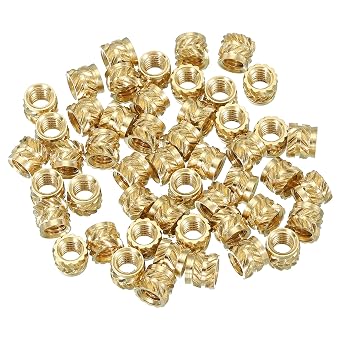 PATIKIL M4 Threaded Inserts M4x5x6mm, 50 Pcs Brass Heat Set Insert Female Threaded Inserts Metric Knurled Nuts Embedment Nut for Plastic and 3D Printing Components, Gold