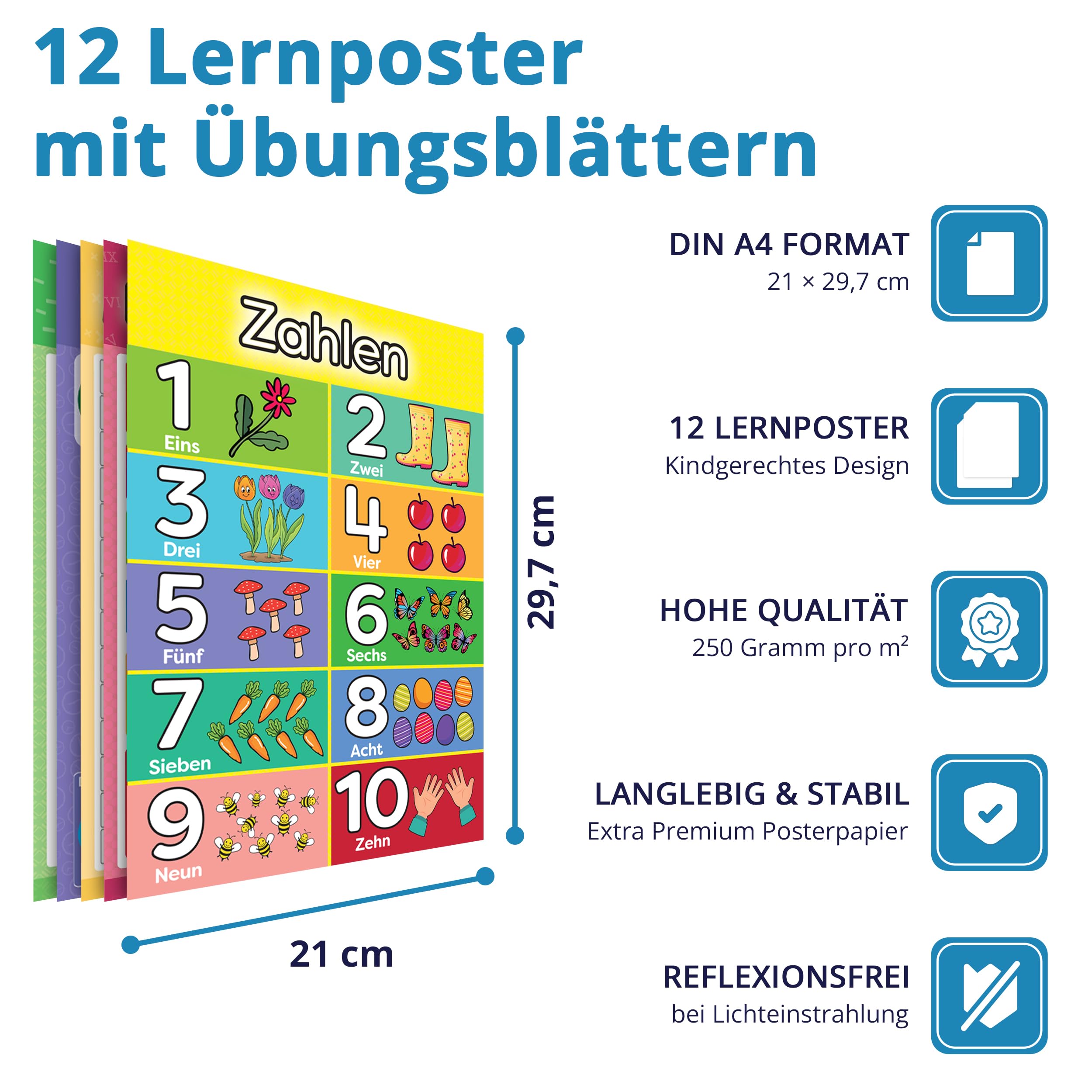 LOGIJO® 12 poster educativi Montessori Matematica A4 satinato apprendimento numeri calcoli base