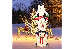 Tangkula 5.6 FT Lighted Christmas Stacked Snowmen Decoration