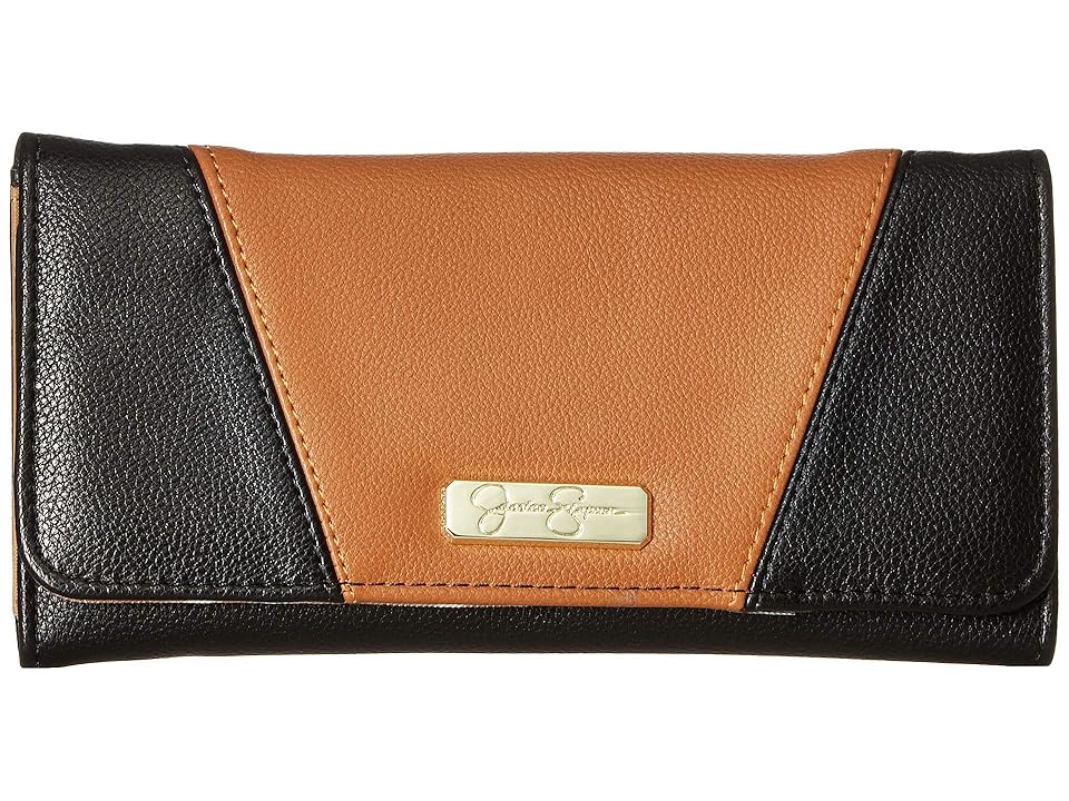 

Jessica Simpson Agnes Flap Checkbook (Black/Cognac) Wallet Handbags