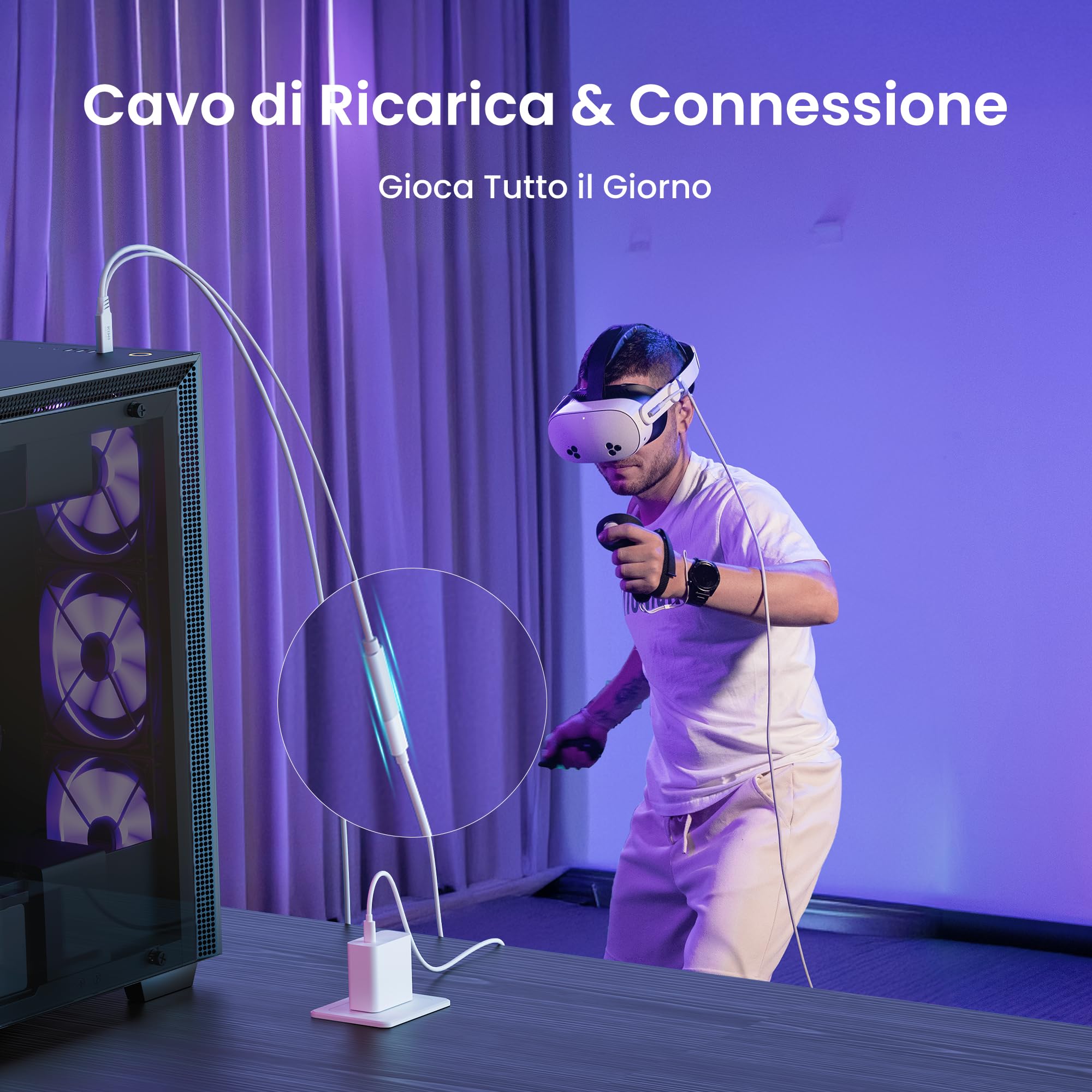 KIWI design Cavo Link con Caricamento 5M Compatibile con Meta Quest 3s Quest 3 Quest 2/Pro/Accessori Pico 4 e PC/SteamVR, Cavo USB 3.0 a USB-C con Super Velocità 5 Gbps, per Gioco Prolungato