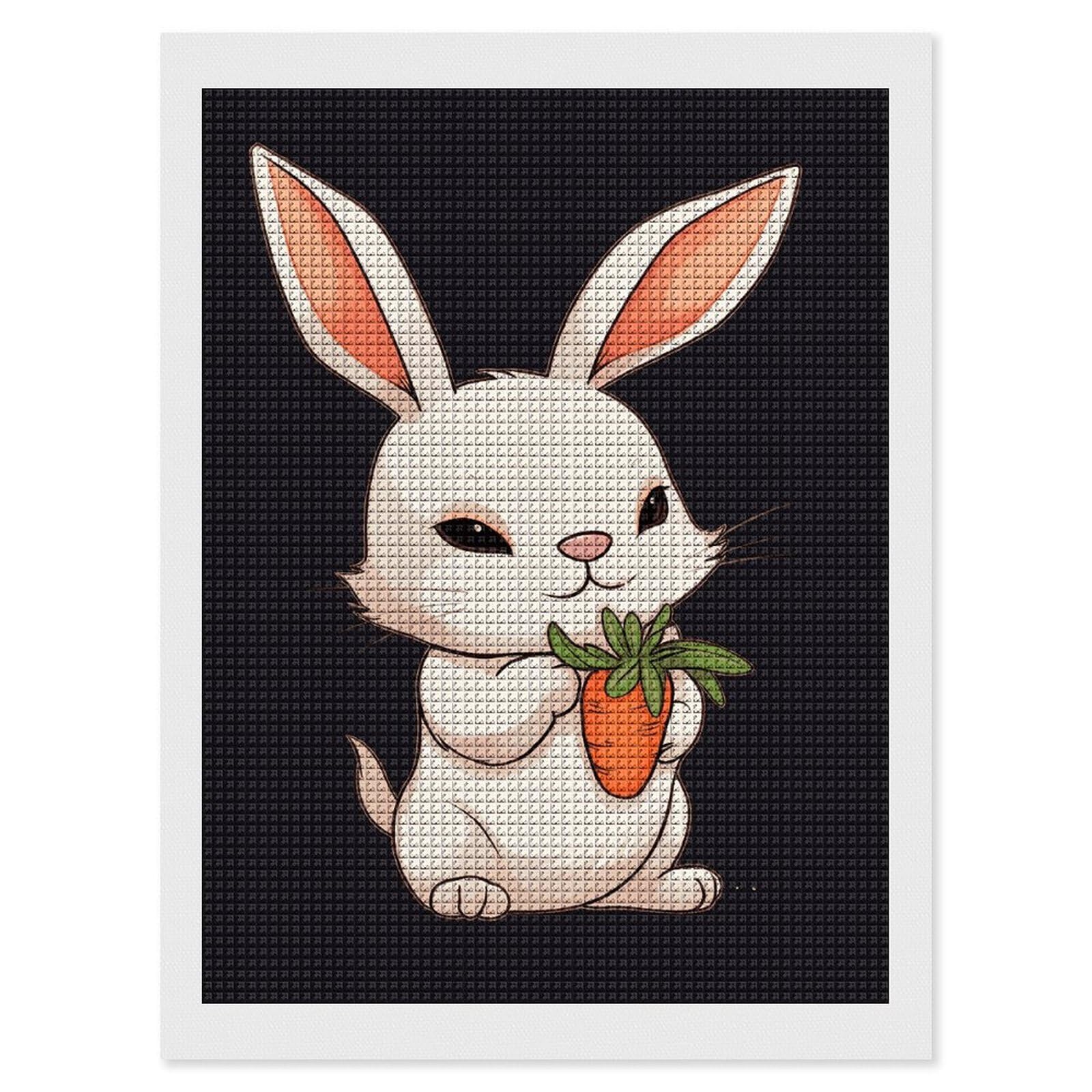 Cute Bunny Holding Carrot Diamond Art Kits for Adults, DIY 5D Diamonds Painting Kits for Beginner, Round Full Drill Diamond Dots Painting, 12"x16" Diamonds Pictures Gem Art and Crafts Wall Decor