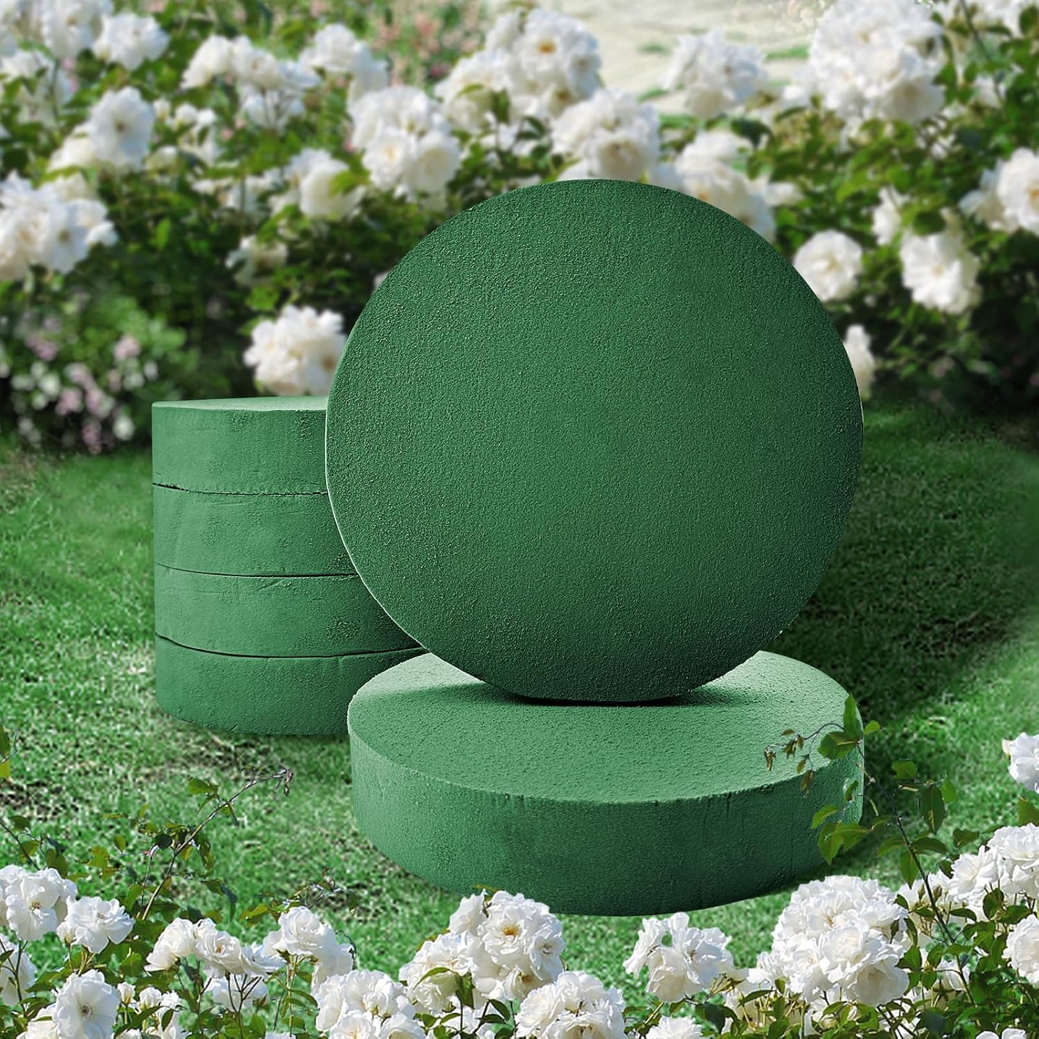 6 Pcs Round Floral Foam Blocks, Plant Flower Foam, Large Dry and Wet Green Flower Foam for Artificial and Fresh Flower Arrangement, Florist Foam for DIY Crafts, Wedding, Party, Home Decor(7.87 Inch)