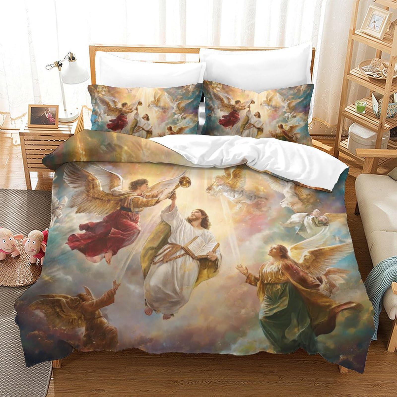 Housse de couette Jésus grand lit fini le calvaire des boutons grâce à la fermeture éclair