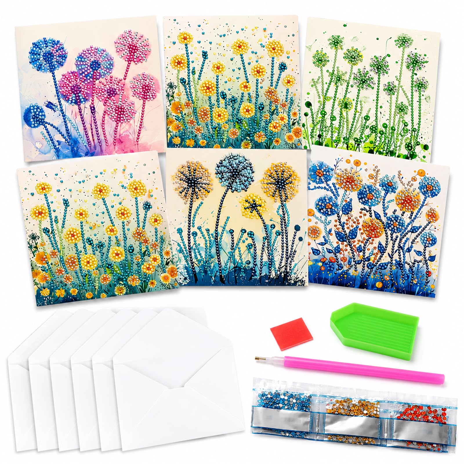 6pcs Flower Diamond Art Cards DIY Crystal Painting Art Greeting Cards Kits Diamond Painting Arts Tools with Envelopes Floral Craft Gift โ image 1