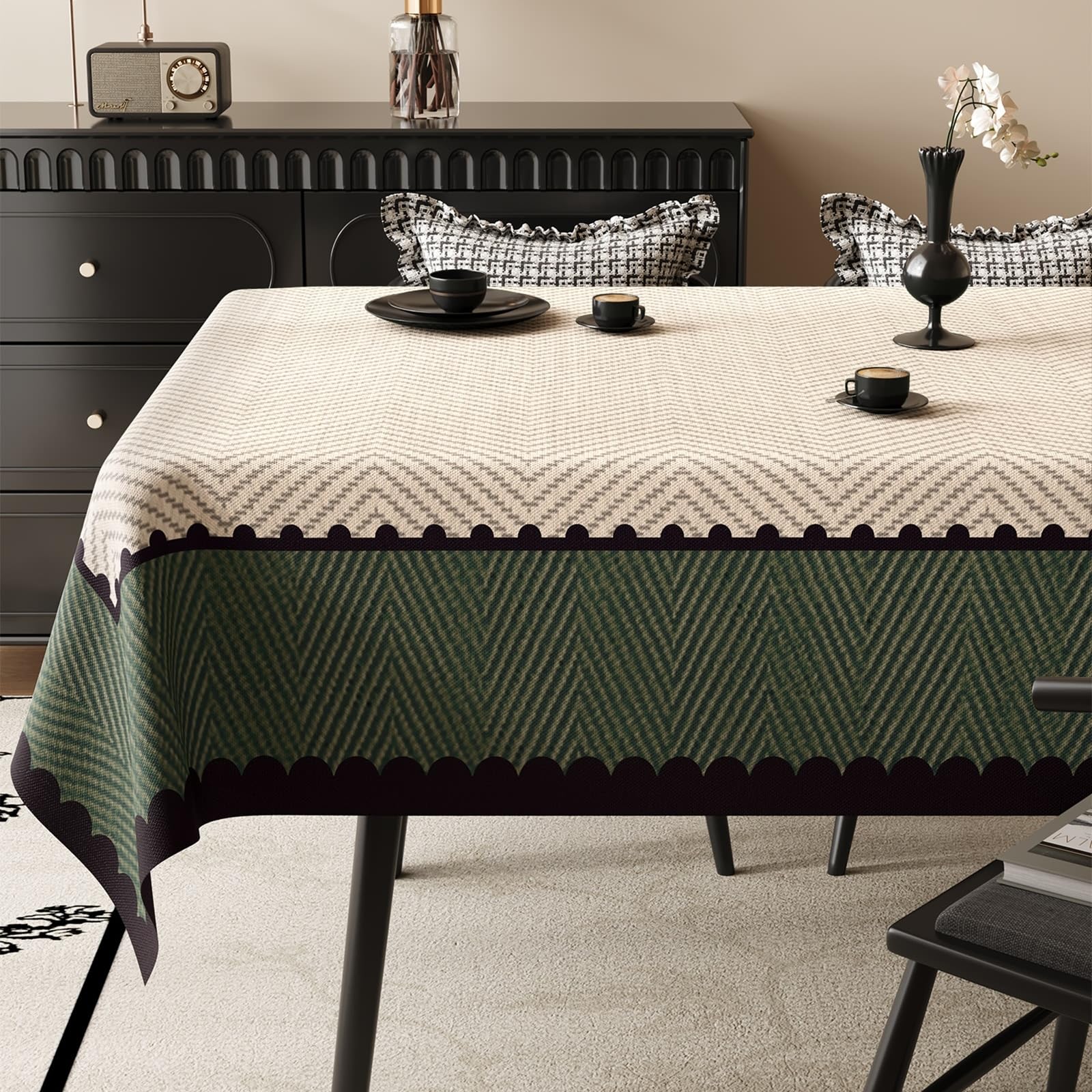 Mantel rectangular de PVC, 100 x 160 cm, color beige y verde