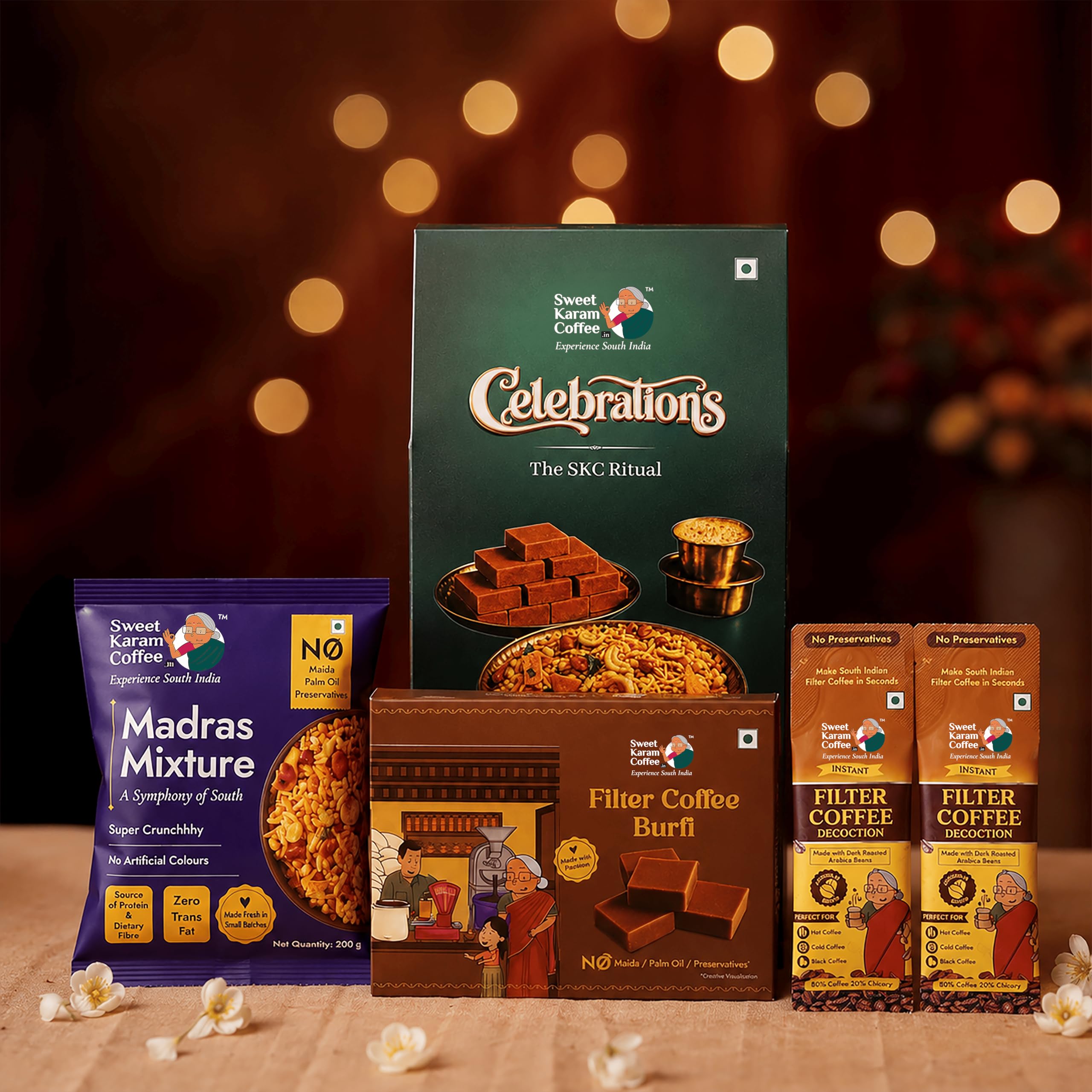 Sweet Karam Coffee Celebrations Ritual Hamper | Rakhi Gift Hamper | Filter Coffee Burfi, Madras Mixture & Coffee Decoction | Raksha Bandhan Gift | Brother, Sister, Bhaiya, Bhabhi Gift