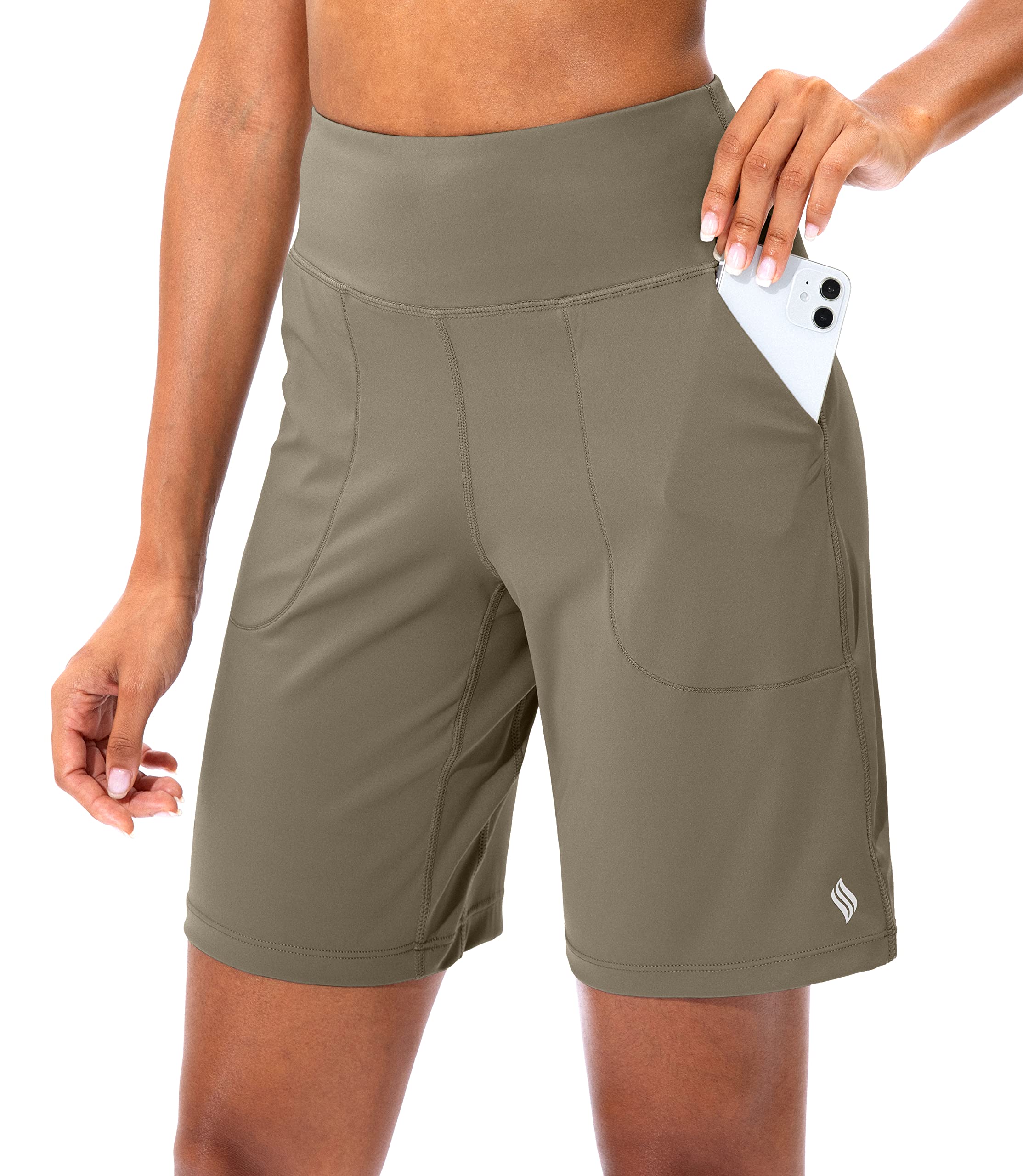 SANTINY Womens Athletic Bermuda Shorts High-Waisted Long Shorts for Women Running Yoga Lounge with Pockets