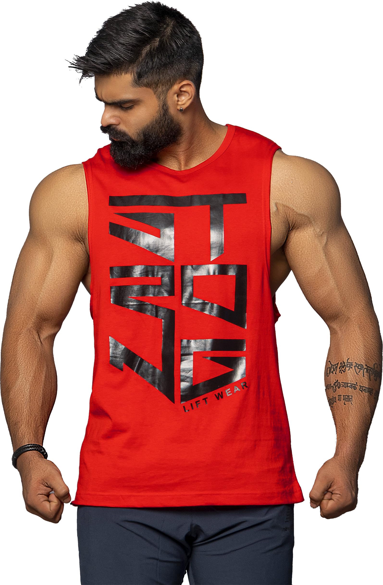 JUARI BE A GENTLEMAN Cotton, Regular Fit, Sleeveless, Printed Vest for Men (Red)