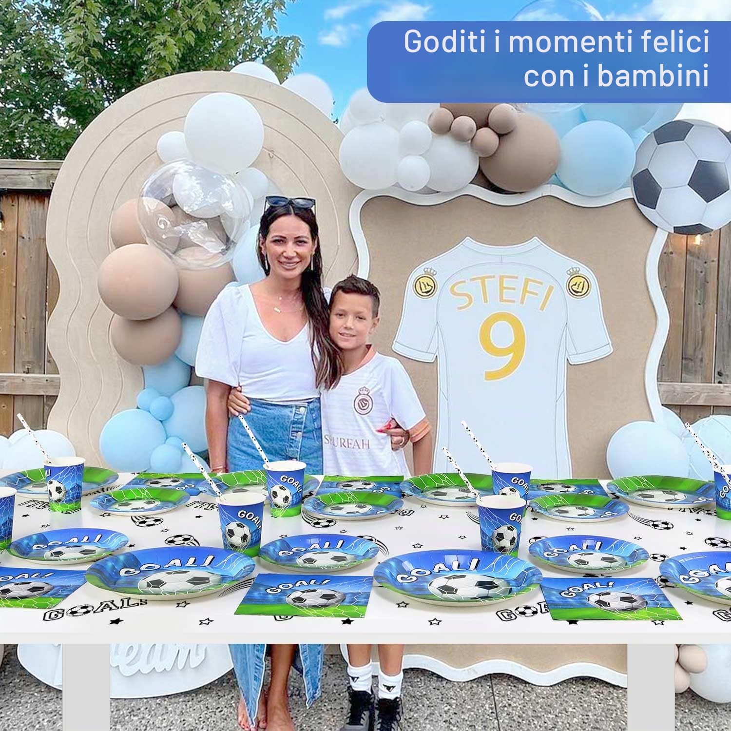 Piatti Calcio Compleanno Bambini per 25 Ospiti, 125 Pezzi Piatti e Bicchieri Tema Kit Compleanno Calcio Decorazioni per Feste Tema Sportivo Ragazzi