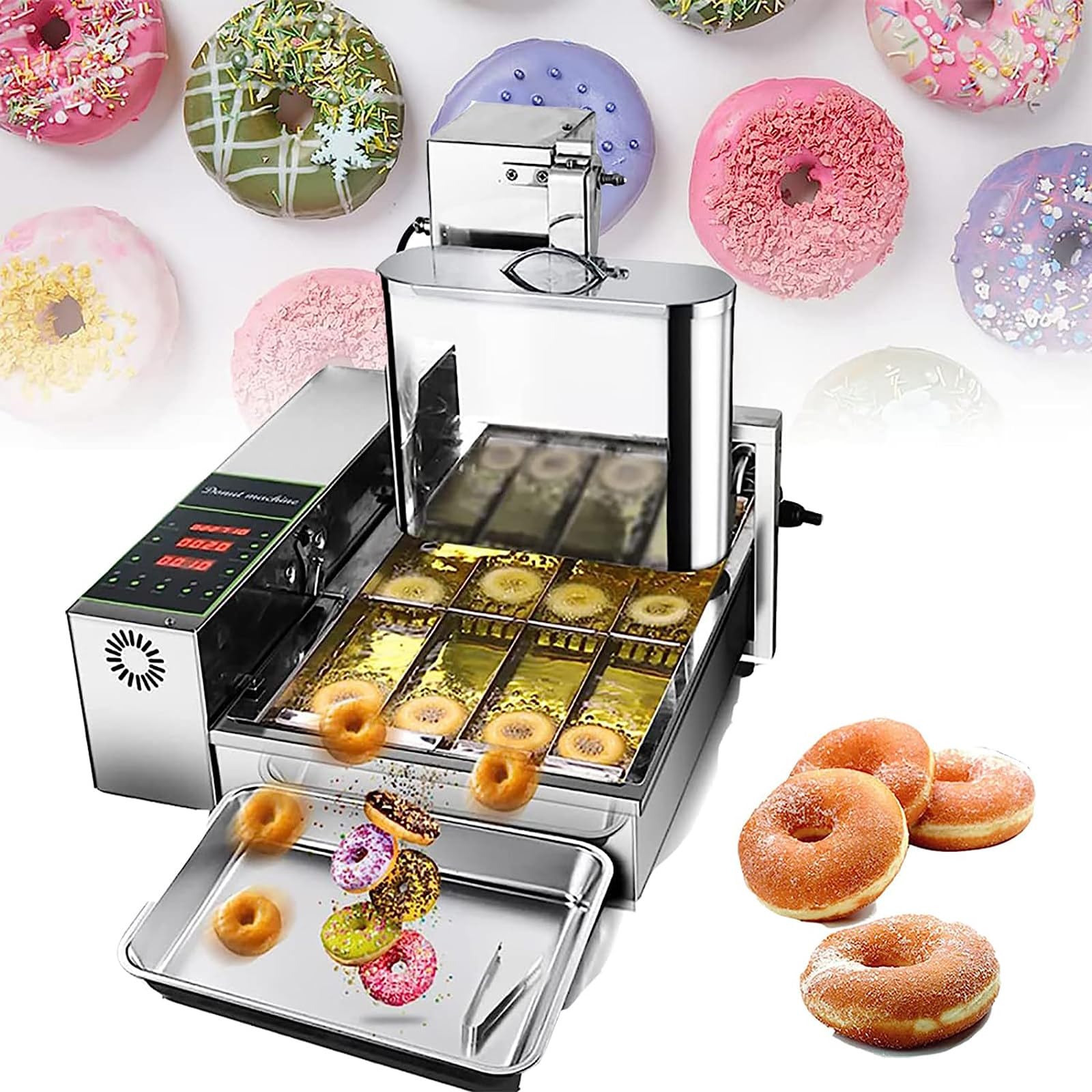 Commercial Donut Making Machine, 4-Row Automatic Donut Machine, Automatic Flipping/Adjustable Temperature, Suitable for Hotels