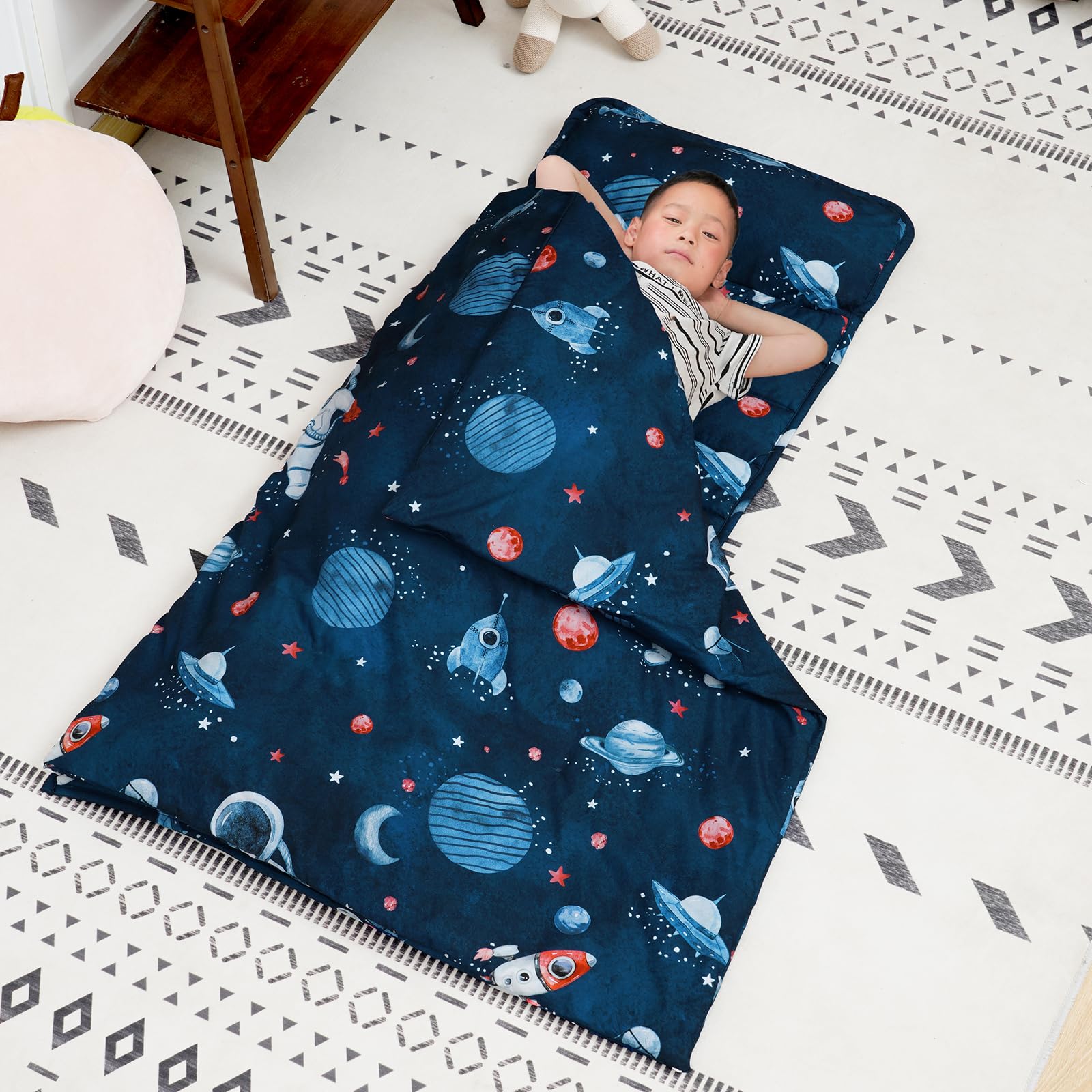 Wake In Cloud - Tapete De Siesta Para Niños Pequeños Con Almohada Y Manta, Tela 100% Algodón, Para Niños Y Niñas A Partir De 3 Años En Guardería, Preescolar, Saco De Dormir