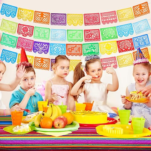 Miniatura 6 de Preboun Mantel de plástico mexicano y pancarta de papel picado mexicano, suministros de decoración de fiesta, mantel para mesas rectangulares