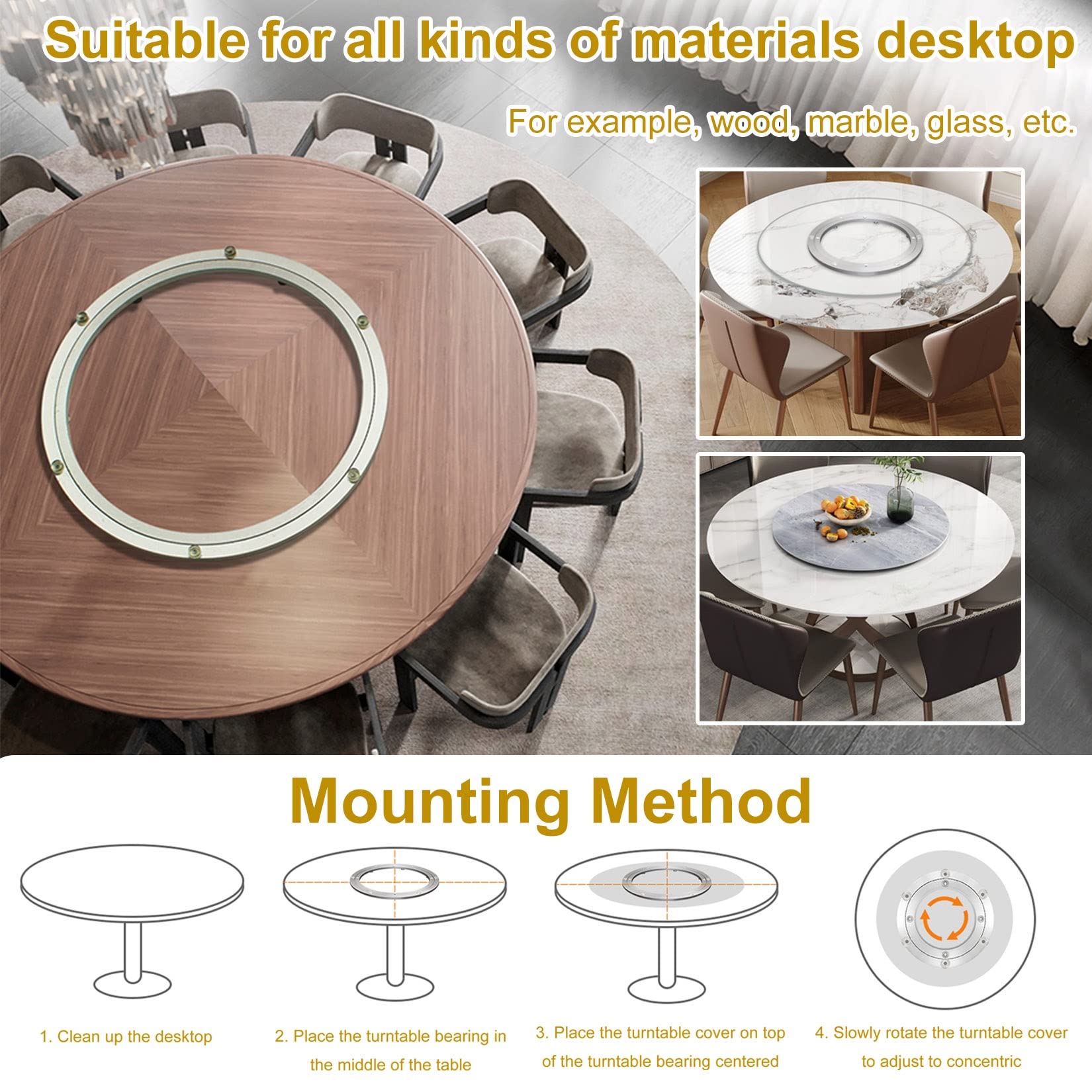 Cuscinetto for giradischi in lega di alluminio, Cuscinetto for giradischi Lazy Susan in lega di alluminio argento 12-100 cm(45 cm)
