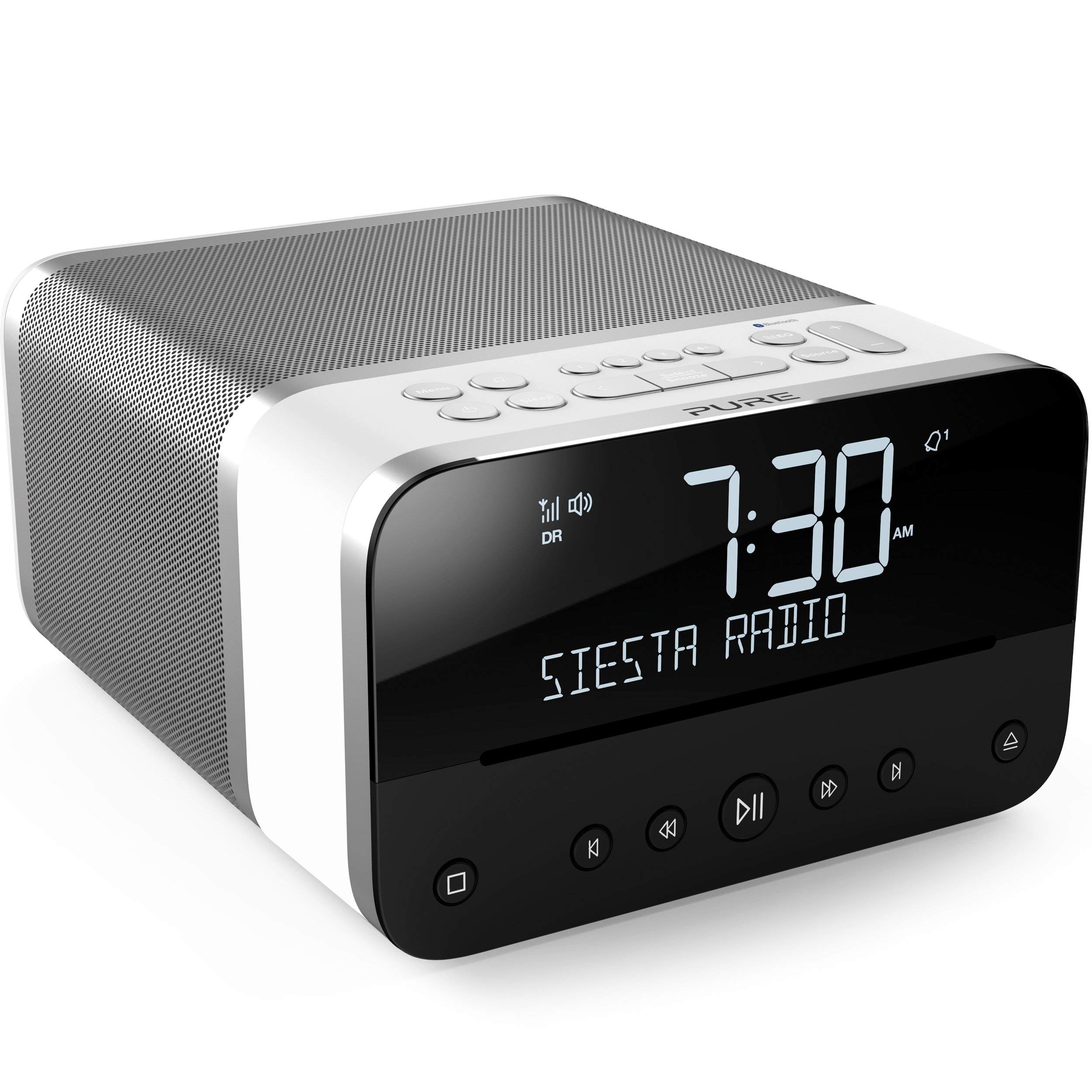 Pure Siesta Home - Compact All-in-One Music System DAB+/DAB/FM Digital Radio Alarm Clock - DAB Radio with CD Player, Remote Control, USB Phone Charging, CrystalVue LCD Display and Bluetooth - Polar