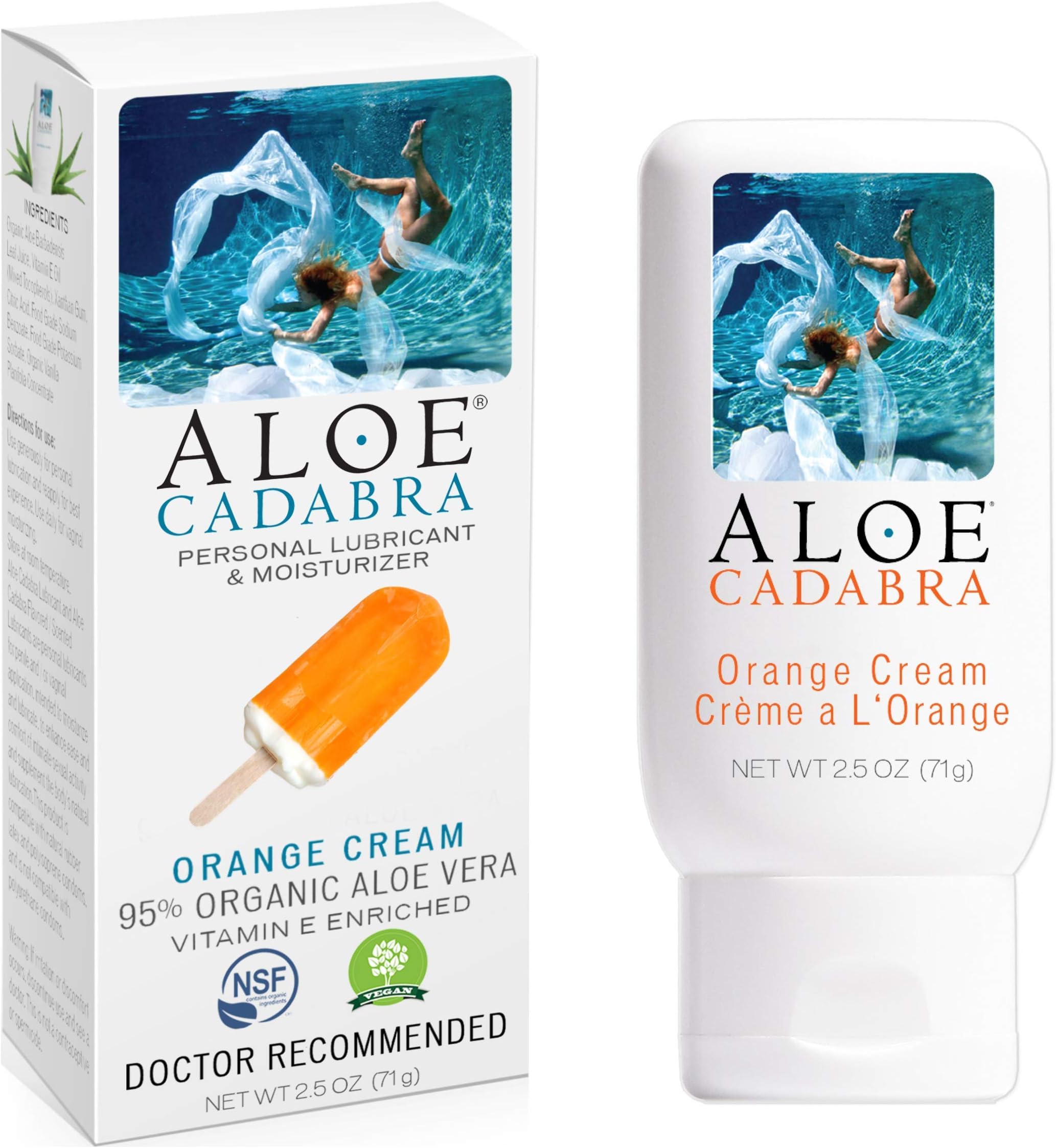 Aloe Cadabra Flavored Vaginal Moisturizer, Organic Edible Aloe Non-Staining, pH Balanced(Orange Cream, 2.5 Ounces, 1 Pack)