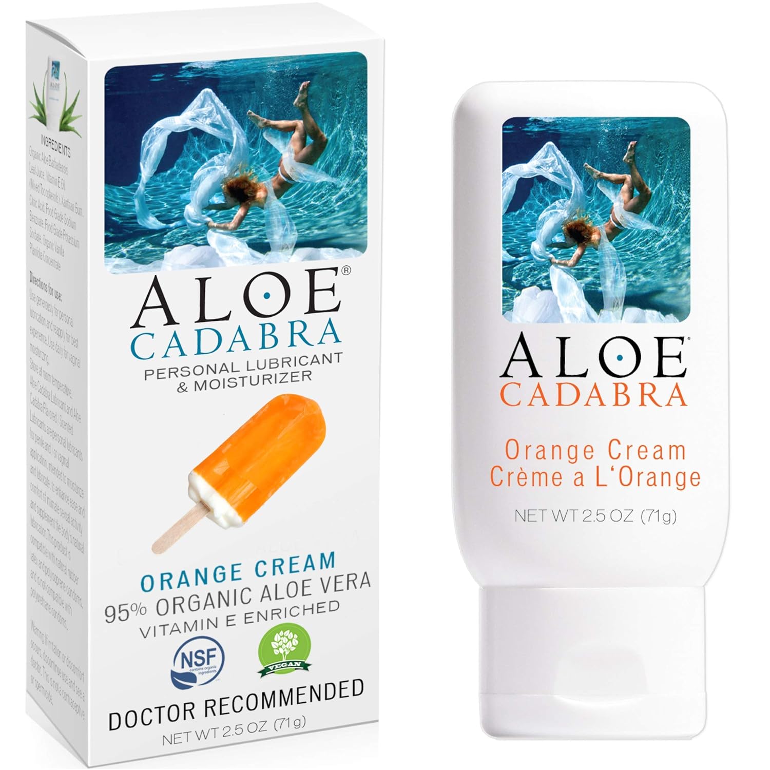 Aloe Cadabra Lubrificante Pessoal Saborizado e Hidratante Vaginal, Aloe Orgânico Comestível para Homens, Mulheres e Casais, Não Mancha, pH Balanceado, Compatível com Brinquedos (Creme de Laranja, 118 ml)
