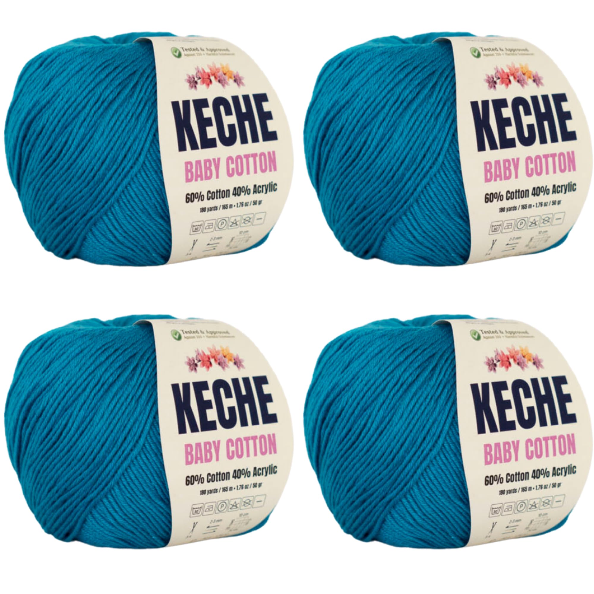 Keche Cotton Yarn, 60% Cotton 40% Acrylic Yarn, Soft Cotton Yarn for Crochet and Knitting, Amigurumi Yarn 4 Skeins/Balls [1.76 Oz (50g) / 180 Yrds (165m)] x 4 - Blue