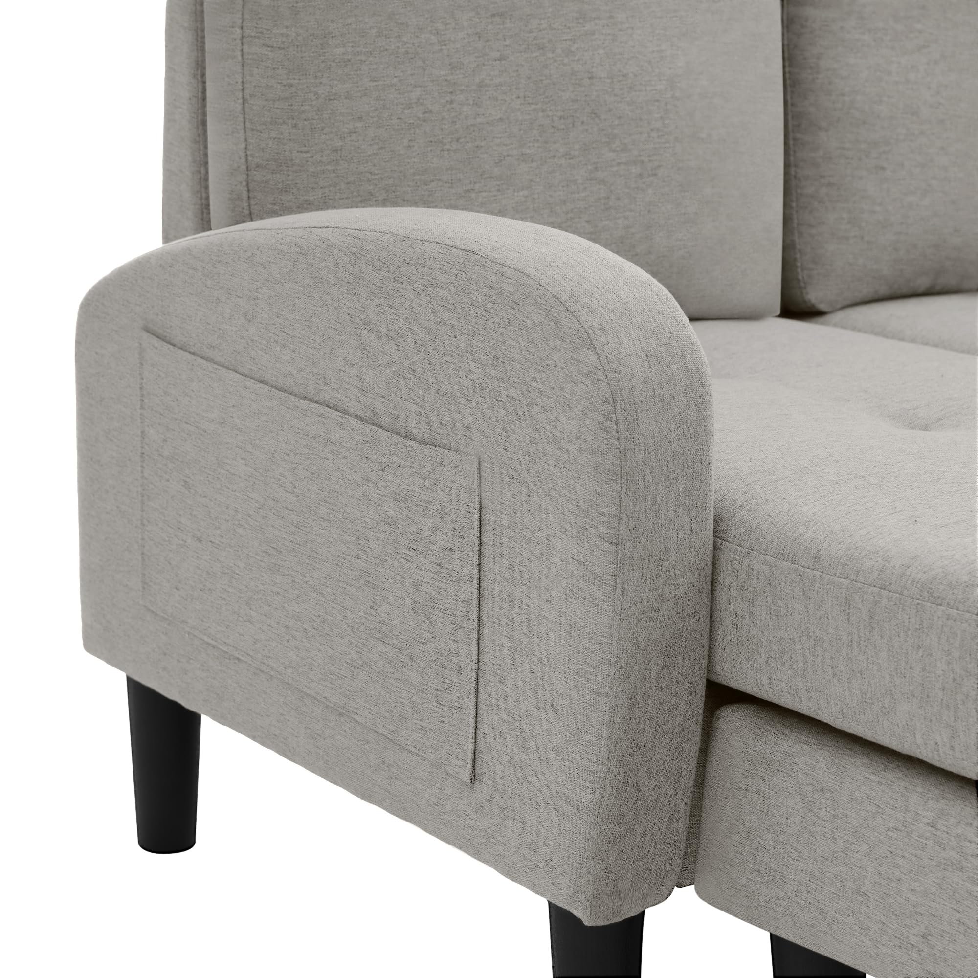 TIZZ Divano angolare a forma di L con chaise longue - Divano a 3 posti, 166 x 118 x 77 cm, tessuto in lino di cotone traspirante, gambe in plastica, design modulare, ideale per soggiorno, appartamenti