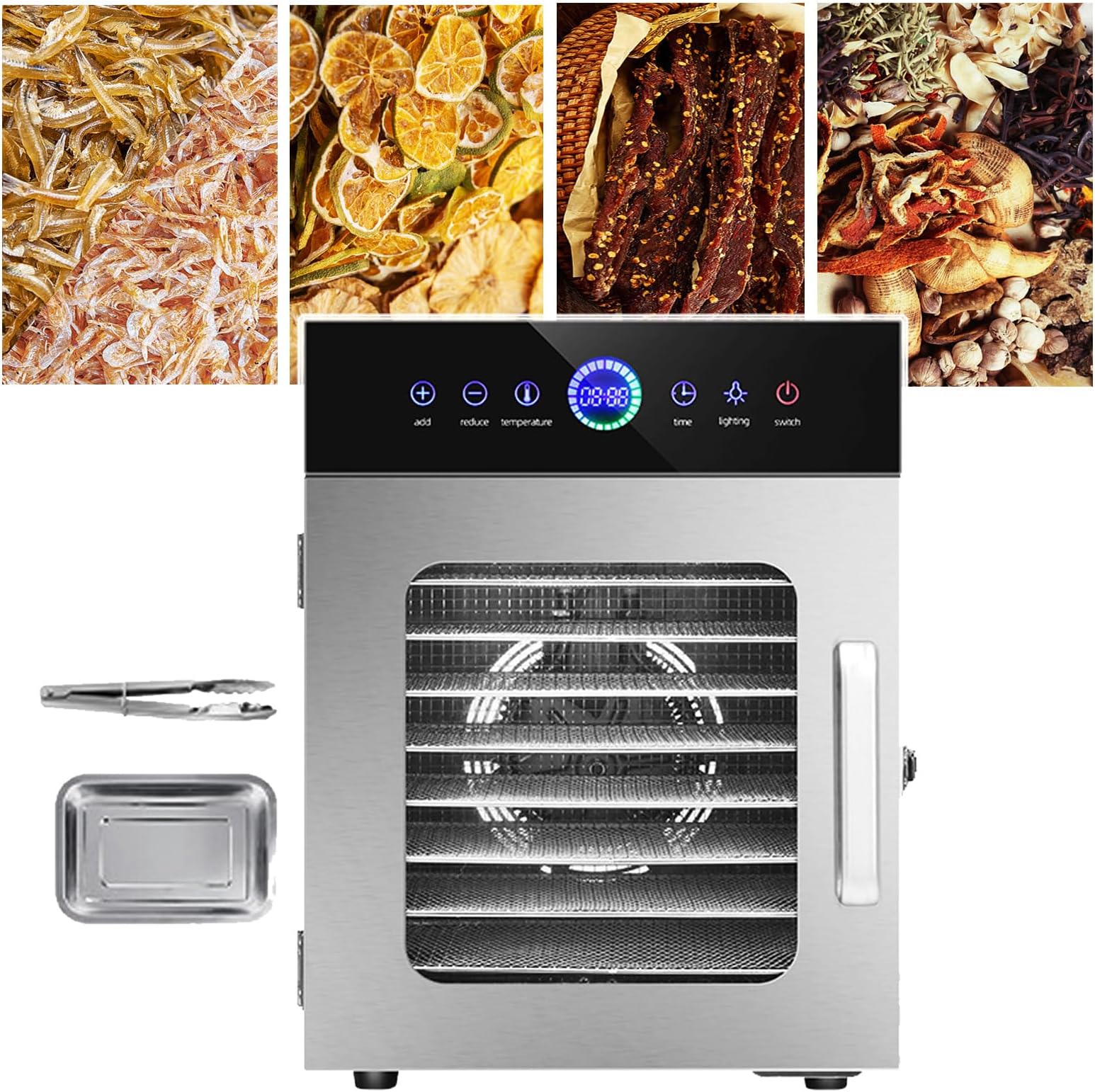 CNAOHGHN 8/12/20 Trays Stainless Steel Food Dehydrator Machine, Freeze Dryer Machine, Pet Snack Dryer With 1-24h Timing, 30-90 °Cdegrees Temperature Control, For Fruit, Vegetable