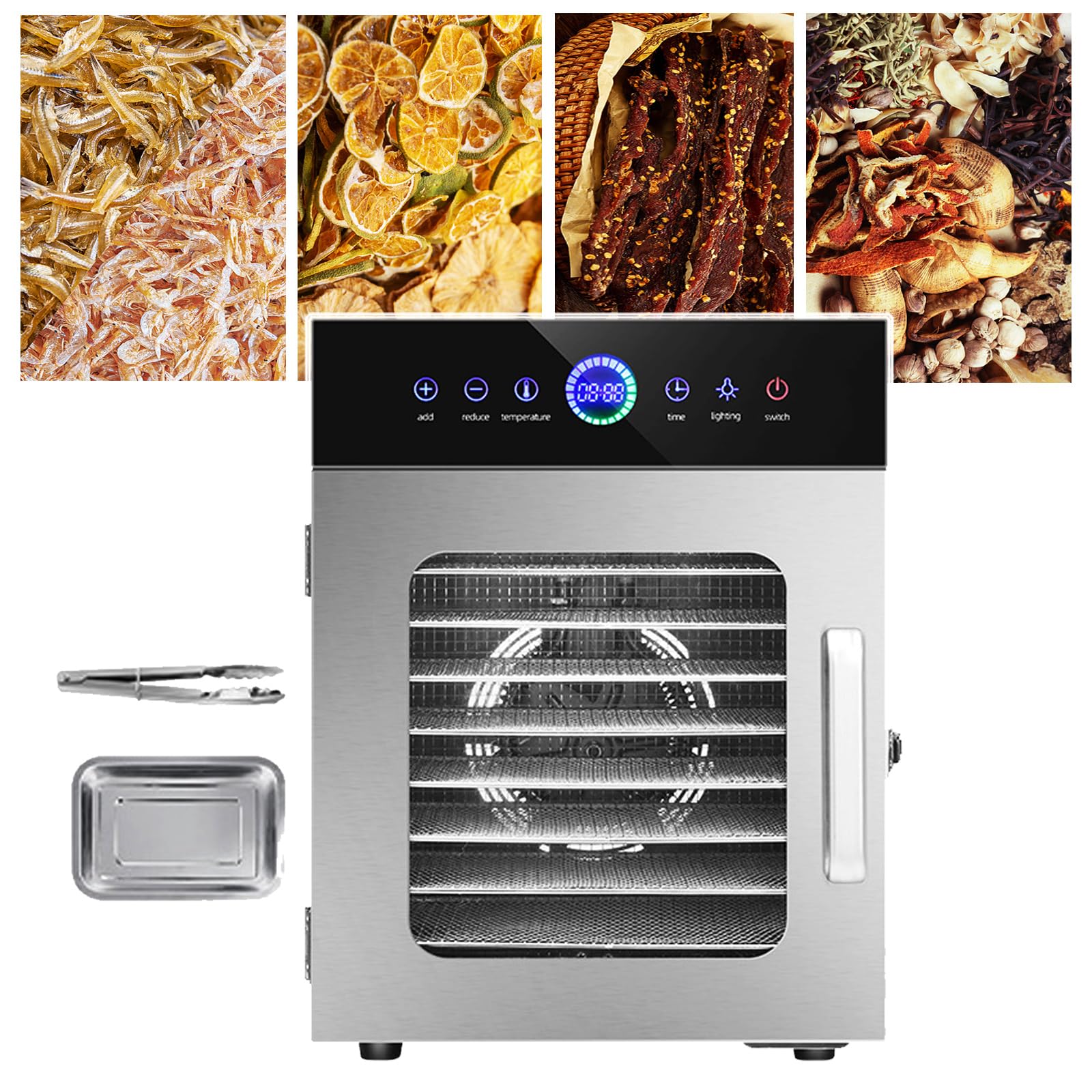 CNAOHGHN 8/12/20 Trays Stainless Steel Food Dehydrator Machine, Freeze Dryer Machine, Pet Snack Dryer With 1-24h Timing, 30-90 °Cdegrees Temperature Control, For Fruit, Vegetable