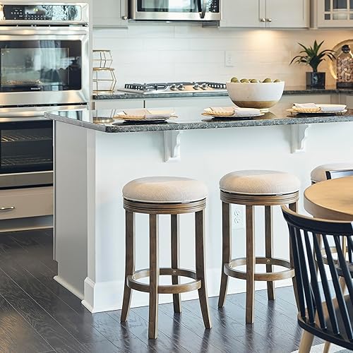 Miniatura 2 de New Ridge Home Goods Victoria - Taburete giratorio de madera con respaldo de 26 pulgadas y asiento tapizado, madreselva